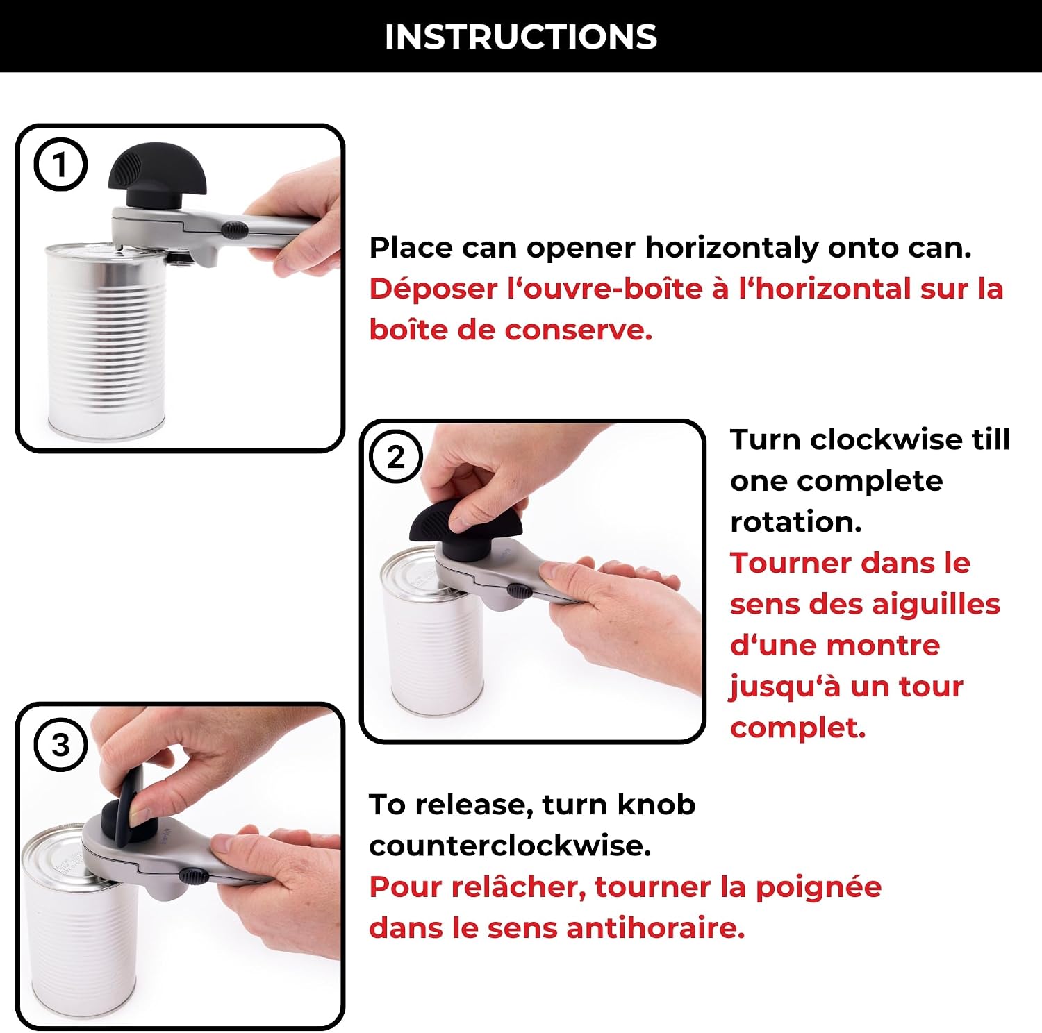 Starfrit Securimax Auto Can Opener, Patented Safe Edge Technology with Lid Lifter, Leaves No Sharp Edges on Lid & Can, Ambidextrous Use