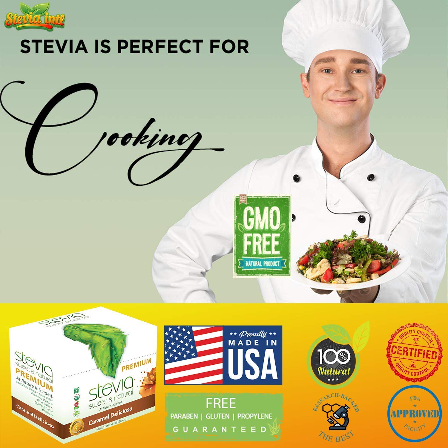 Caramel Delicioso Organic Stevia Powder. All-Natural Sweetener, Sugar Substitute Highly Concentrated & Pure Extract Stevia. 0 Calorie