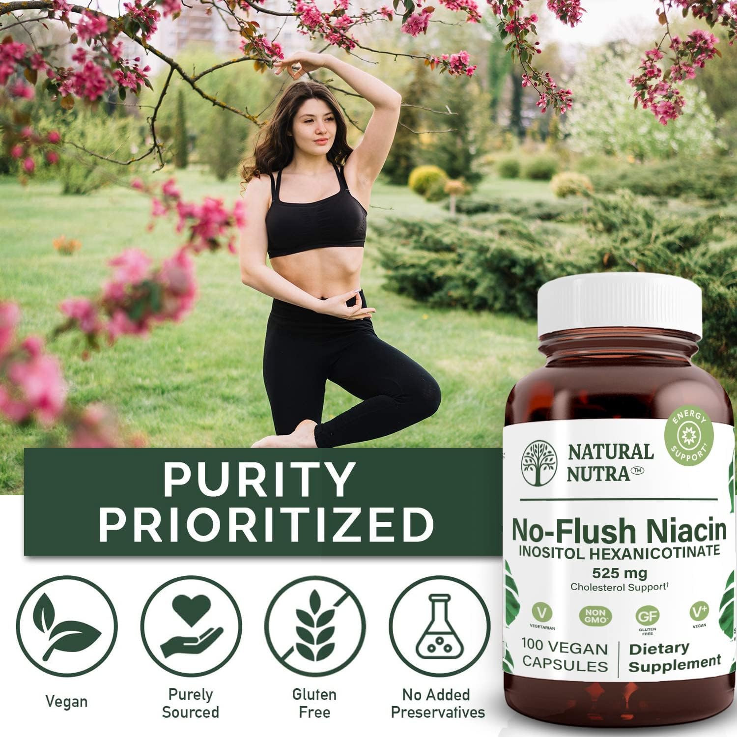 Natural Nutra No Flush Niacin, Vitamin B3 Supplement, Helps Improve Cardiovascular Health, Helps Improve Skin Texture, Promotes Better Brain Function
