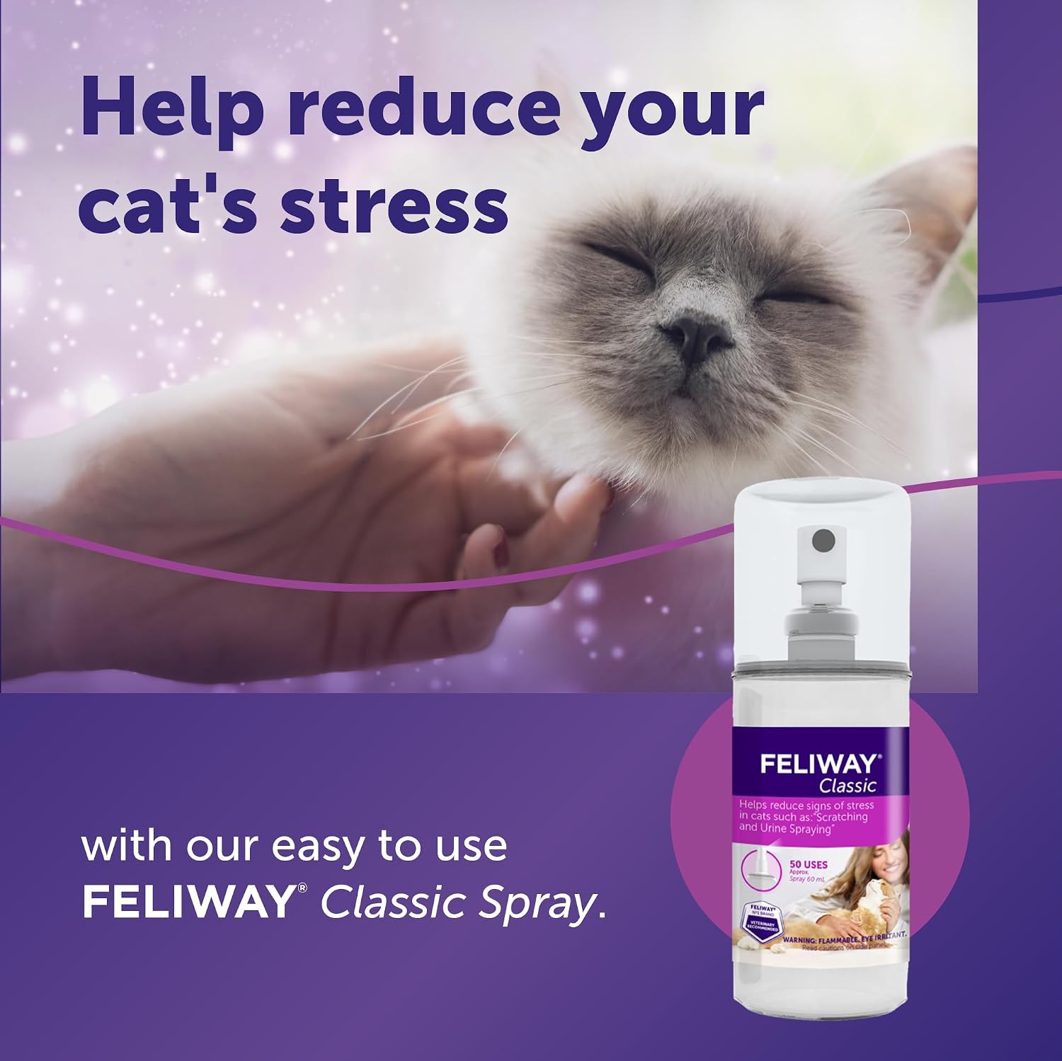 FELIWAY Classic Cat Calming Spray, 60ml | Comforts Cats at Home and On the Go and Helps to Calm During Travel