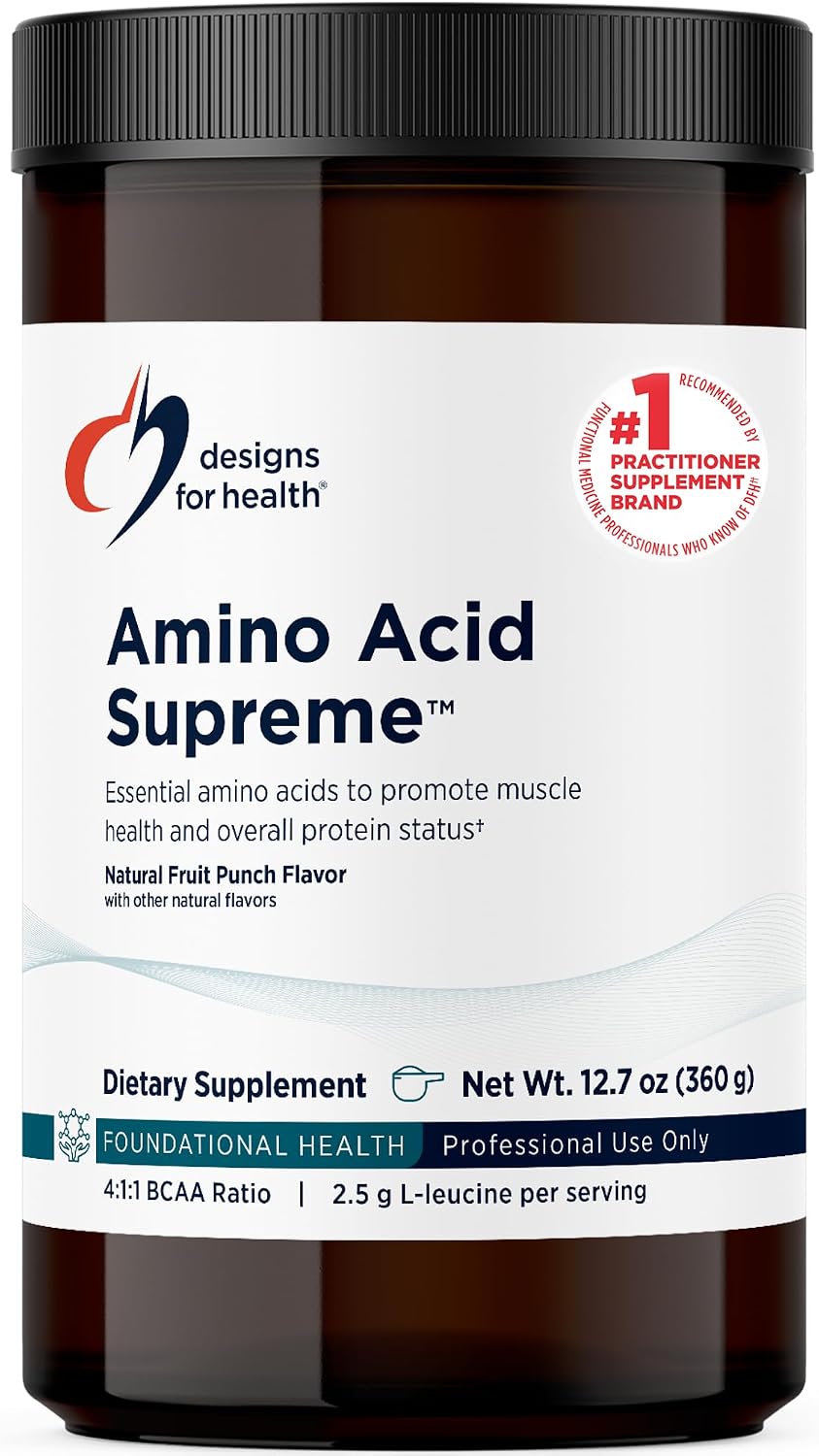 Designs for Health Complete Amino Acid Powder with BCAAs - Amino Acid Supreme, Fruit Punch (30 Servings / 360g)