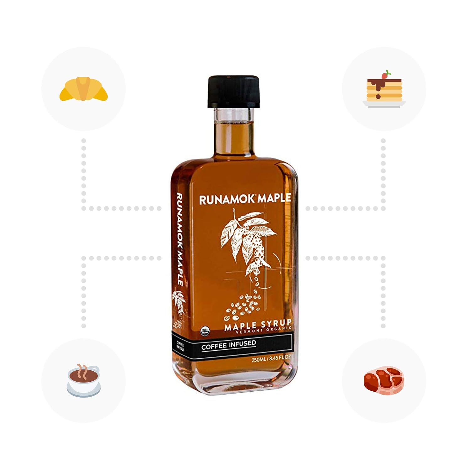 Runamok Maple Cinnamon-Vanilla Infused Maple Syrup - Authentic & Real Vermont Maple Syrup | Gluten Free & Natural Sweetener | Breakfast, Coffee, Pancakes Maple Syrup | 8.45 Fl Oz (250mL)