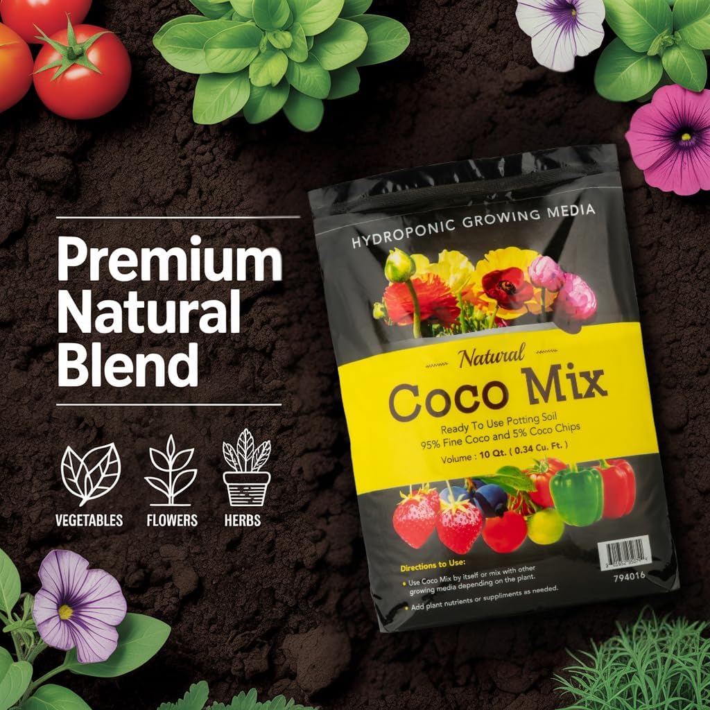 Envelor Organic Coco Coir Brick 10 Lbs. Coir Block Coconut Fiber Growing Medium Potting Soil Mix Coco Peat Media Coir Pith Indoor Outdoor Planters Vegetable Garden Beds