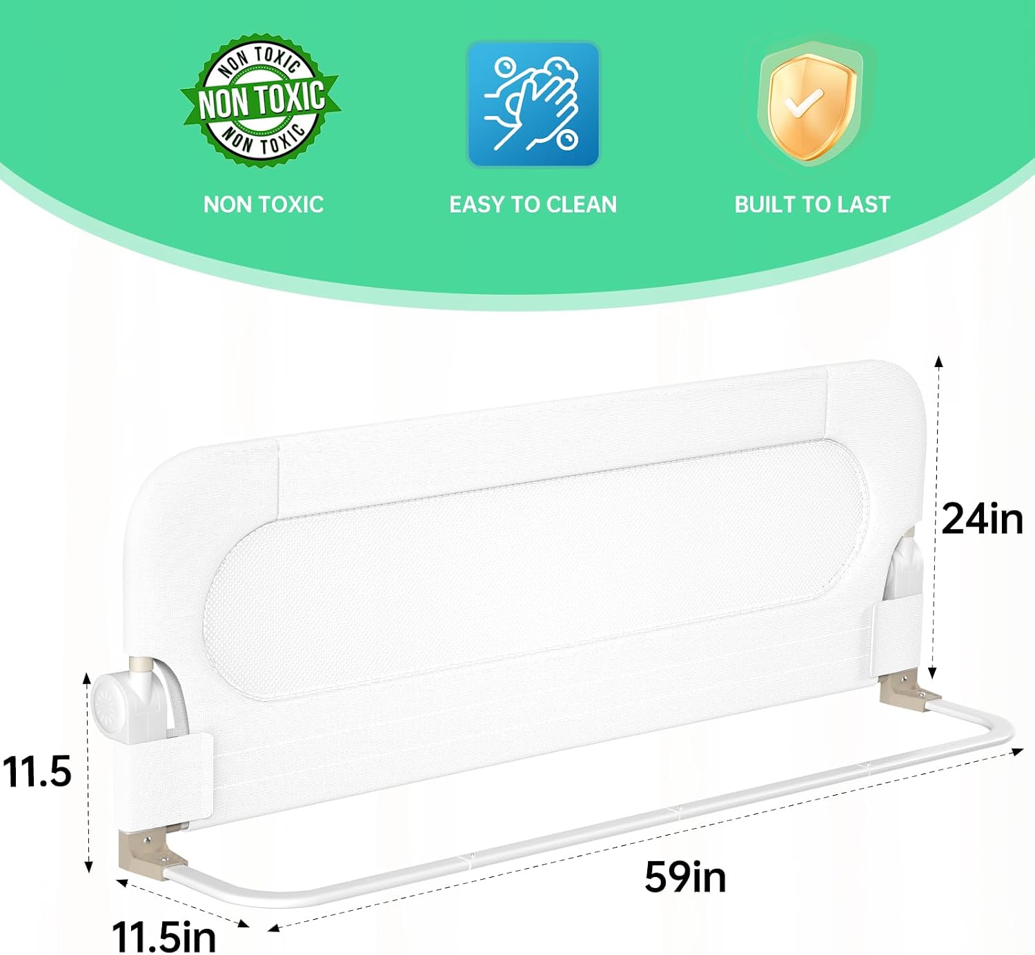 UPGOGO Folding Bed Rail for Toddlers, White, 71" L x 23.6" H | U-shaped base，Reinforced Anchors, Built-in Sponge , Secure lock