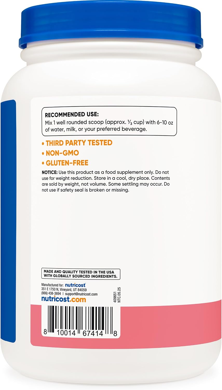 Nutricost Whey Protein Concentrate Powder (Unflavored) 2LBS, Gluten Free | GMO-Free