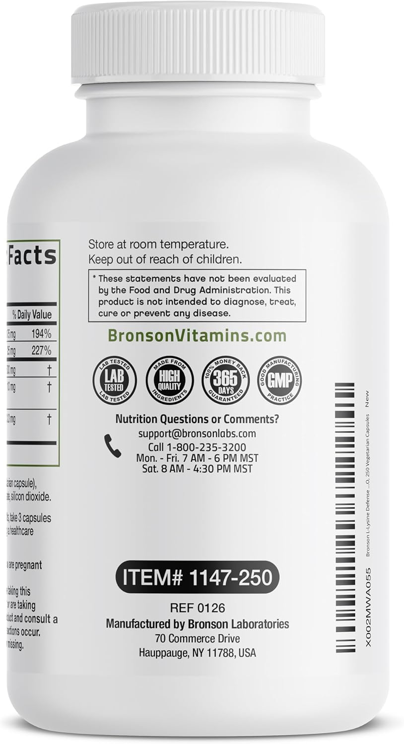 Bronson L-Lysine Defense Immune Support Complex, 1500 mg, 90 Capsules