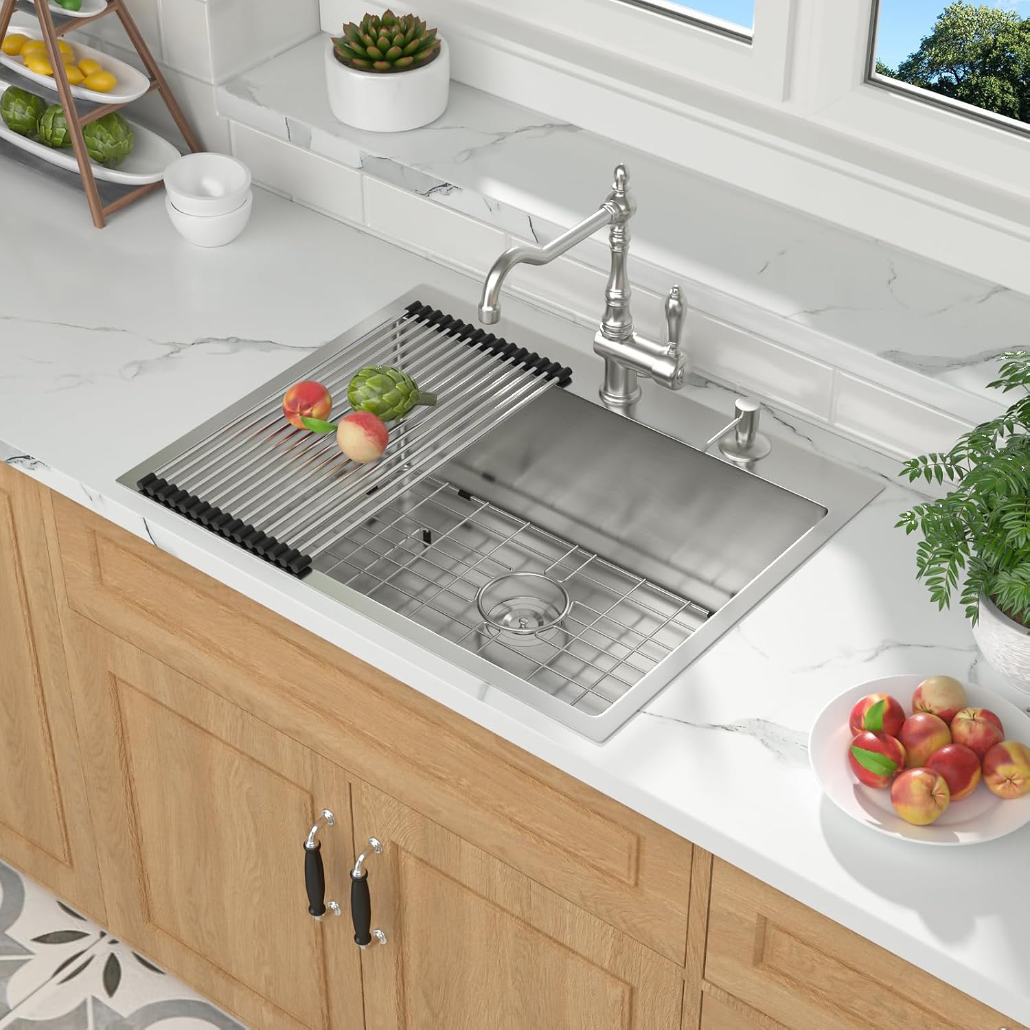 Mocoloo 13 Inch Drop in Bar Sink - 13" x 15" Small Kitchen Sink T304 Stainless Steel Handmade Single Bowl Round Corner Topmount Wet Bar Sink for