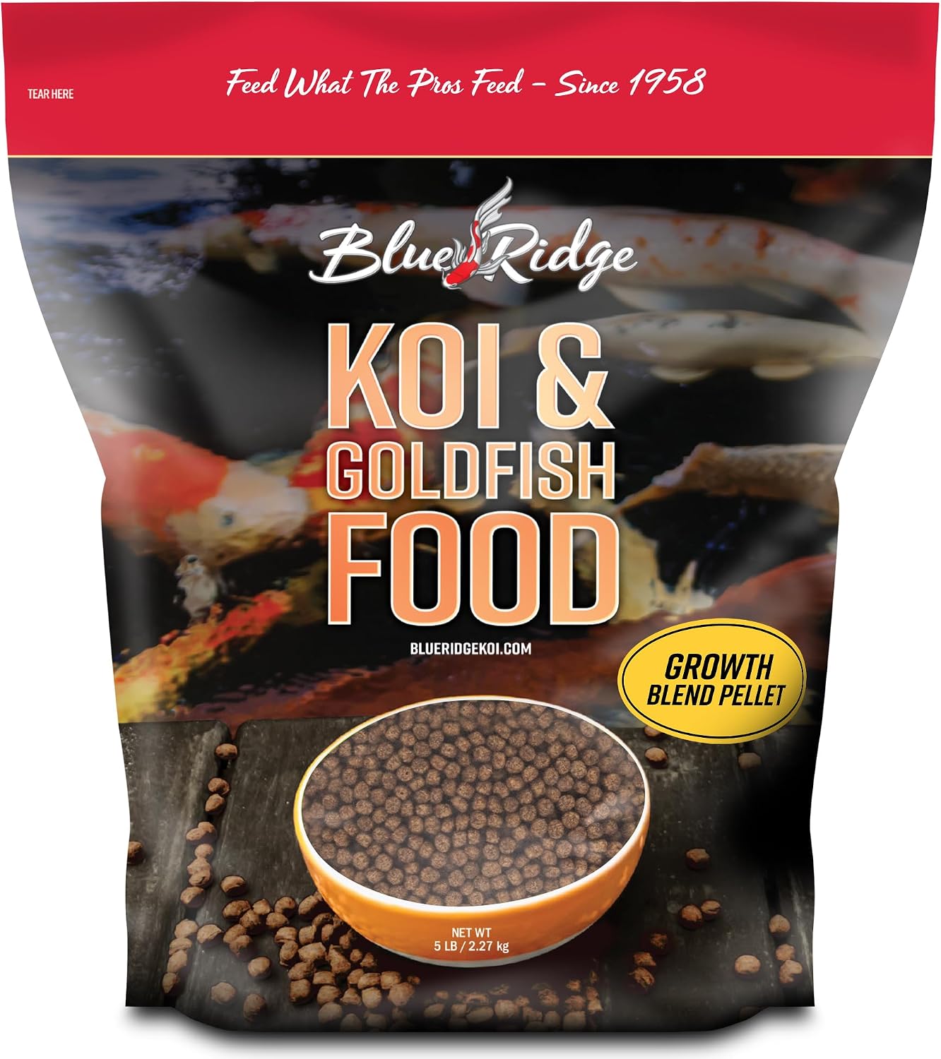 Blue Ridge Koi Fish Food 2lb - Koi Food 3/16” Large and Mini Blend Growth Formula, Goldfish Food, Premium Fish Food for Ponds, Ponds Fish Food, Floating Pond Pellets