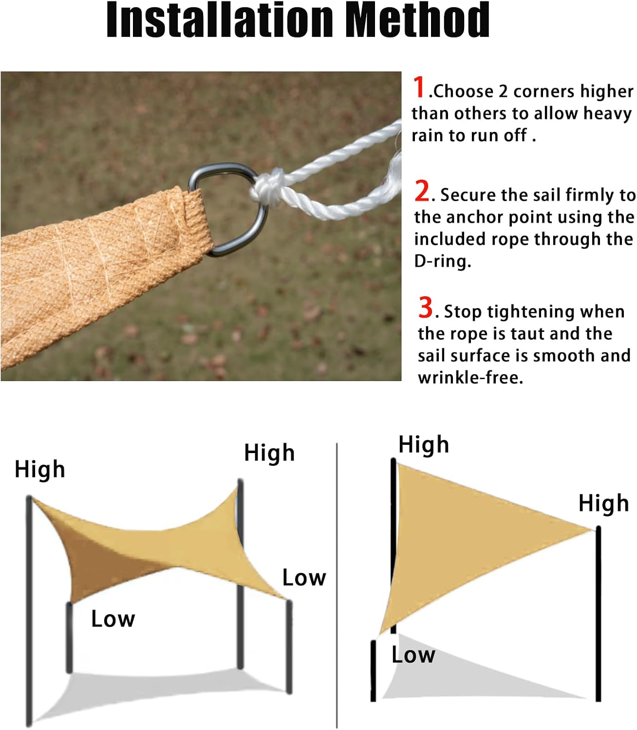 20'x20' Sun Shade Sail, Square Desert Sand Outdoor Canopy, Awning Shelter | Fabric Cloth Screen with UV Protection Sun Shades for Patio, Garden