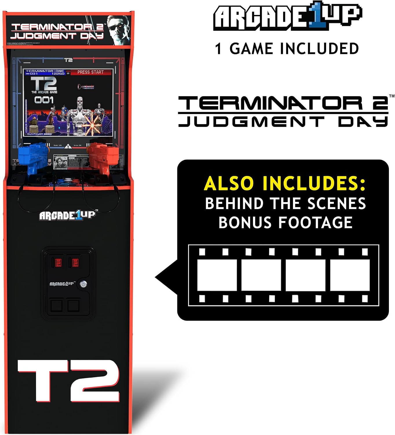 Arcade1Up Terminator 2 Deluxe Arcade Machine with Real-Feel Arcade Guns | 17-Inch BOE Color Monitor, Dual Speakers and Wi-Fi Online Leaderboards