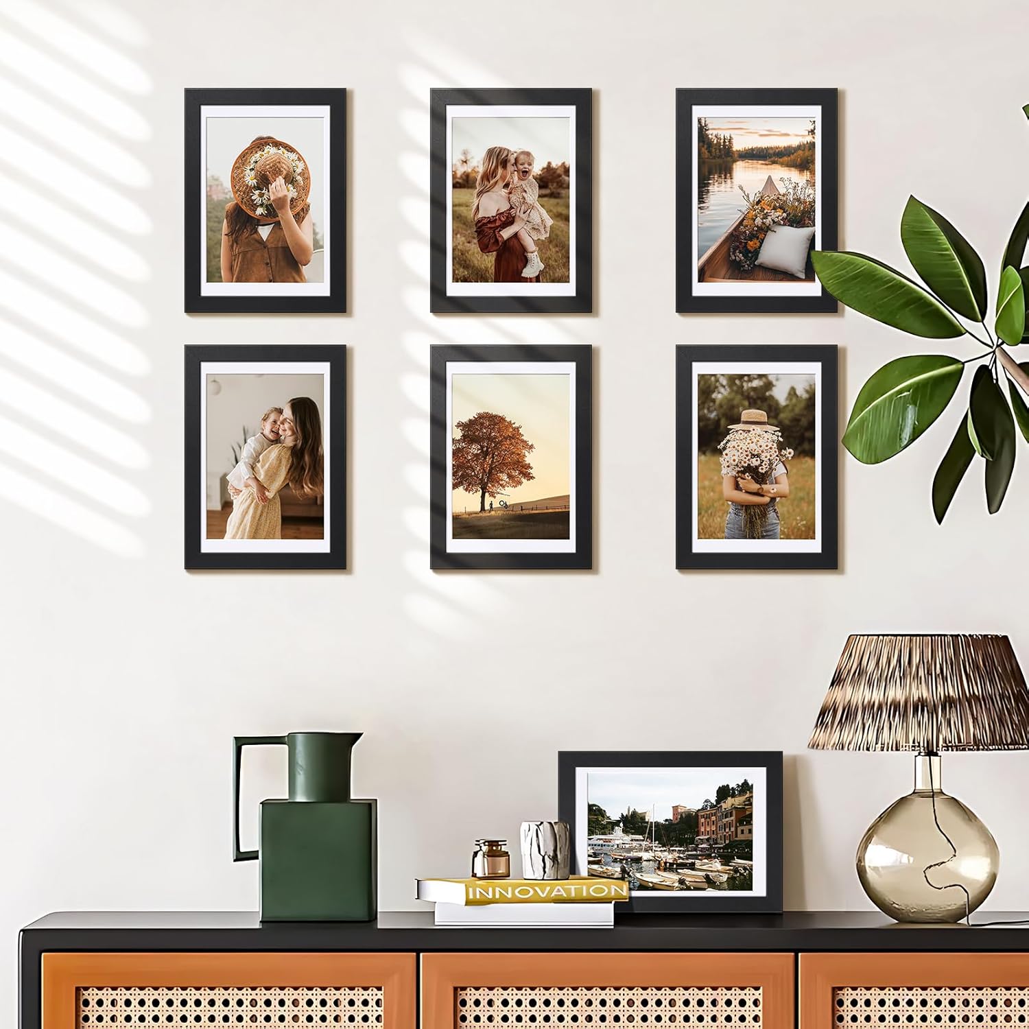 HappyHapi 8x10 Picture Frame Set of 6, Wall or Tabletop Display, White