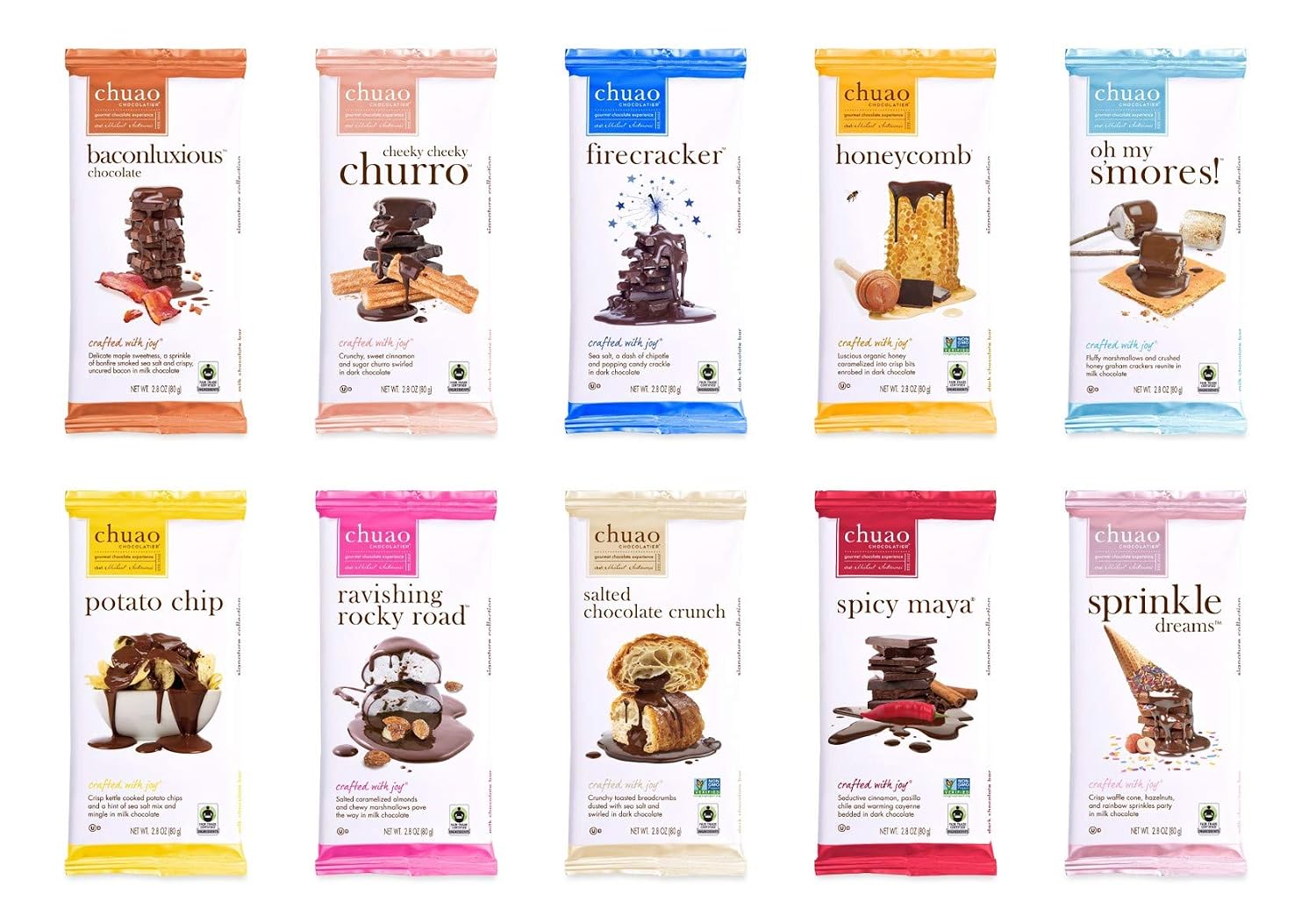 Chuao Chocolatier Gourmet Assorted Milk and Dark Chocolate Bar Gift Box | For Gift Baskets, Christmas, Valentines, Birthday, Care Package | 10 Ct