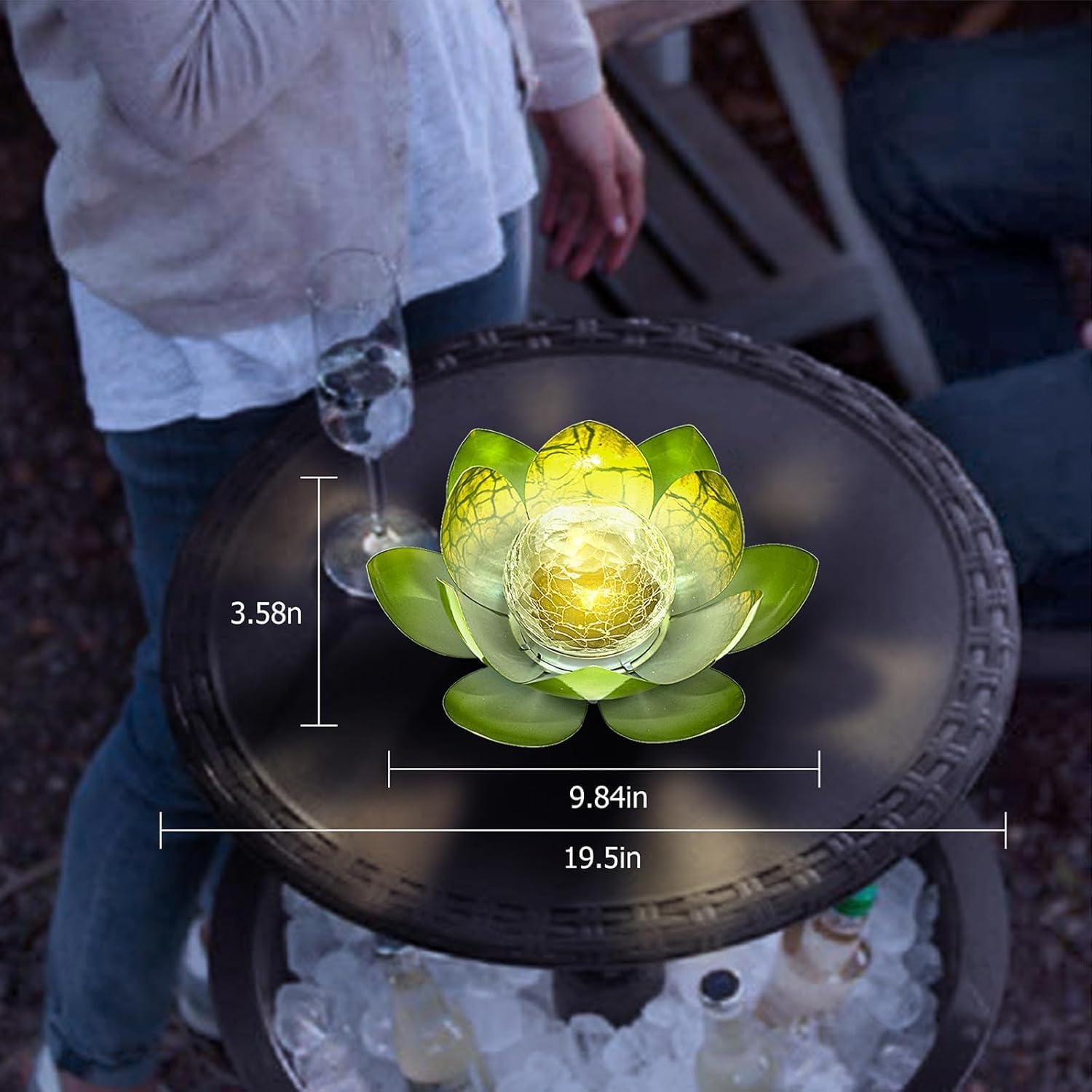 Huaxu Solar Lights Outdoor Garden, Crackle Globe Glass Lotus Decor, Waterproof LED Metal Flower Decorations for Patio,Lawn,Walkway,Tabletop,Ground