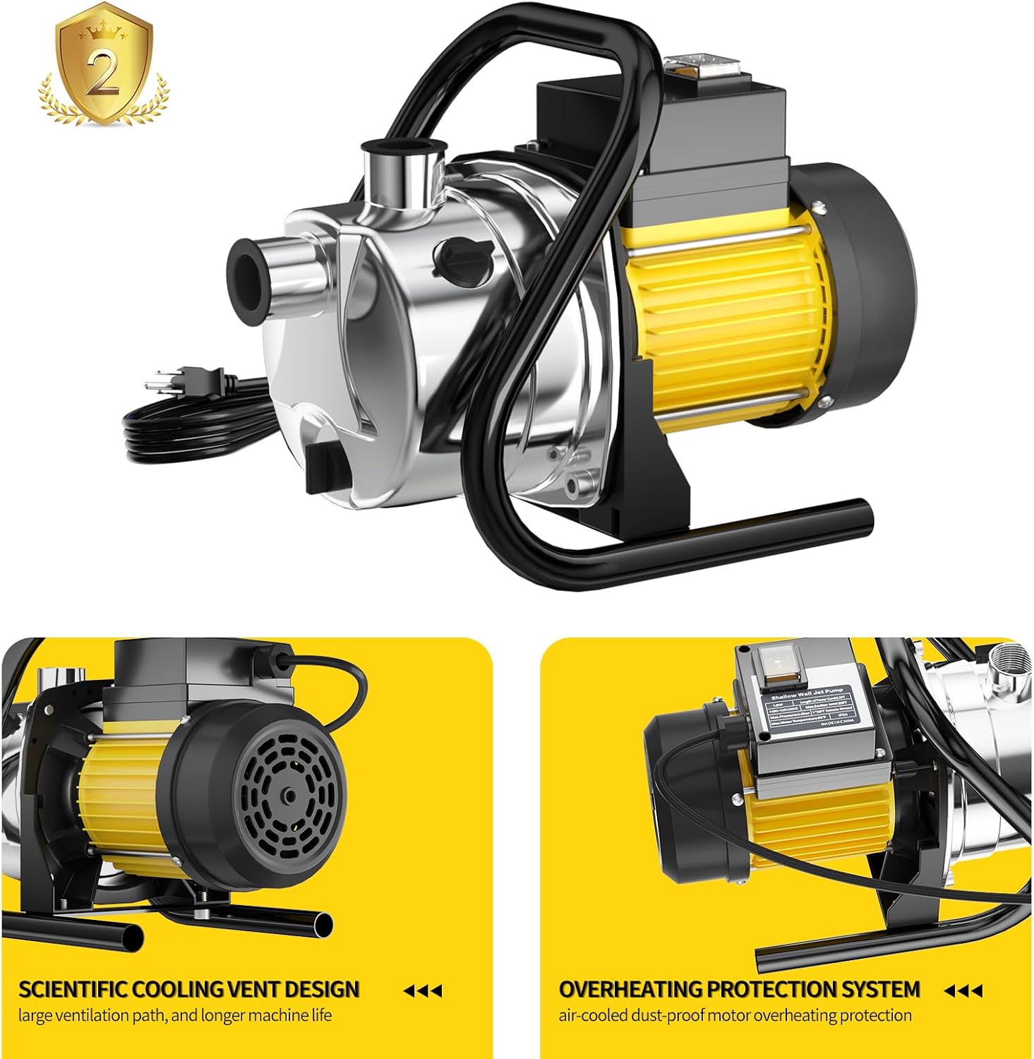 Water Transfer Pump 110V Shallow Well Pump 1.6HP Electric Portable Garden Pressure Booster Pumps for Sprinkler Irrigation Lawn with Adapters, Green