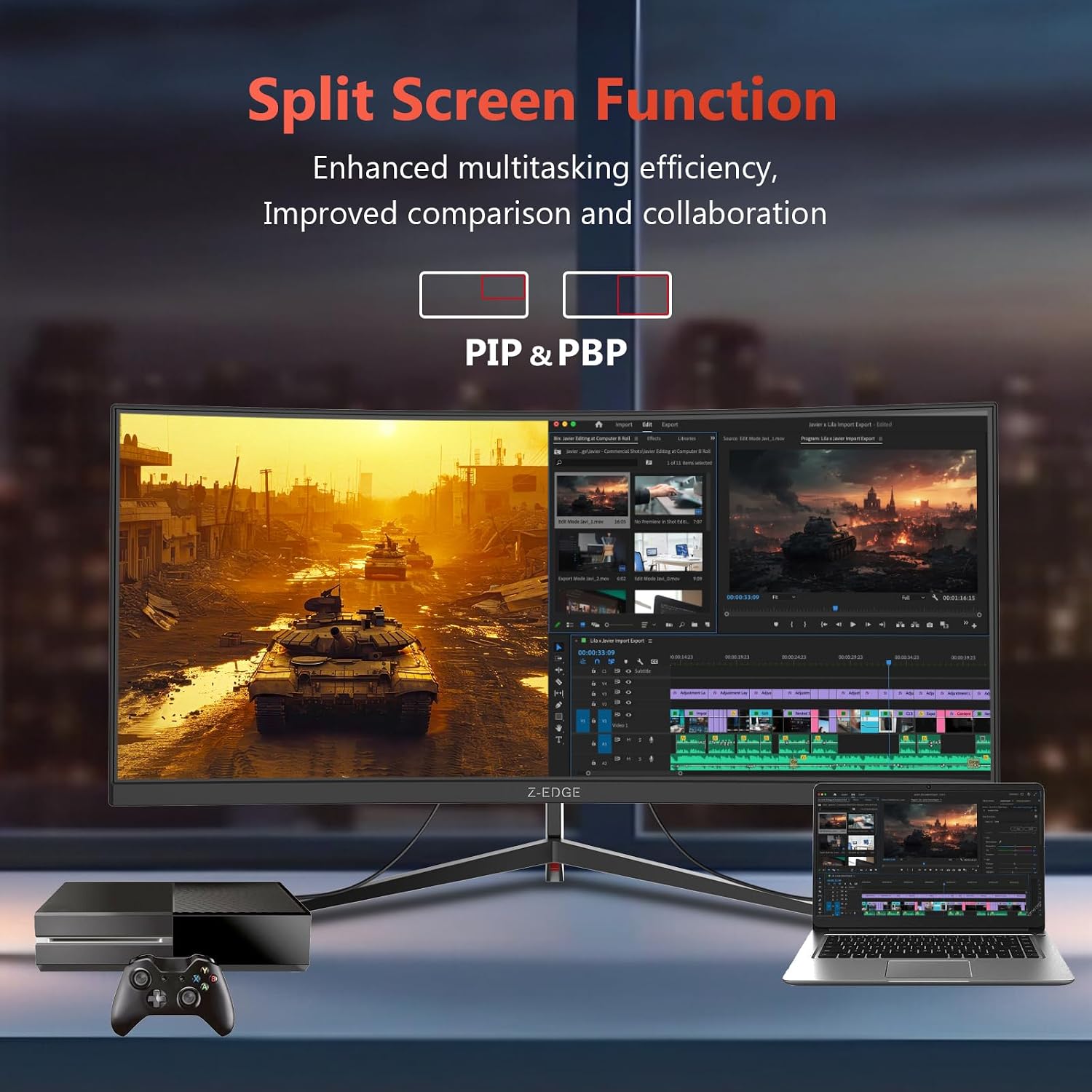 Z-Edge 34 inch WQHD 1440P Curved Gaming Monitor, 240Hz Computer Monitor | AG34P 1500R Frameless 21:9 Curved Screen, Height Adjustable, Office & Gaming, 1ms, Dual DP & HDMI, Metal Stand
