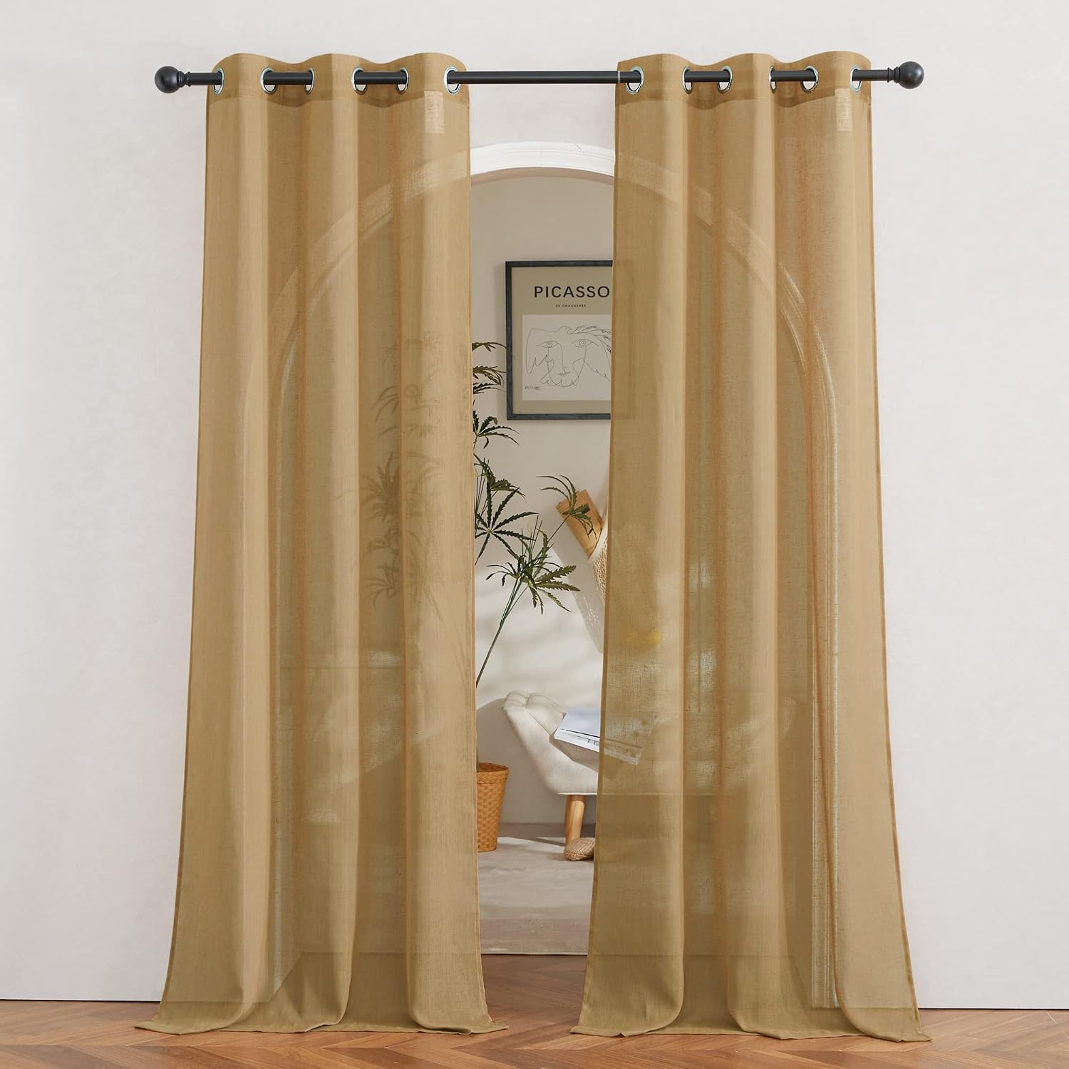 NICETOWN Linen Curtains Semi Sheer Bedroom Window Curtains