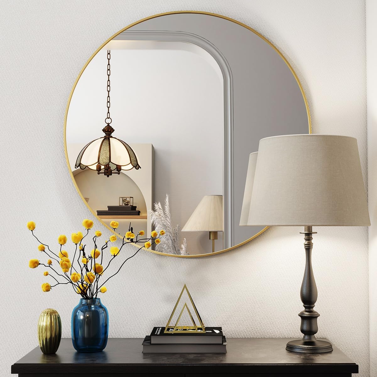 BEAUTYPEAK 24 Inch Round Mirror, Metal Frame Circle Mirror, White