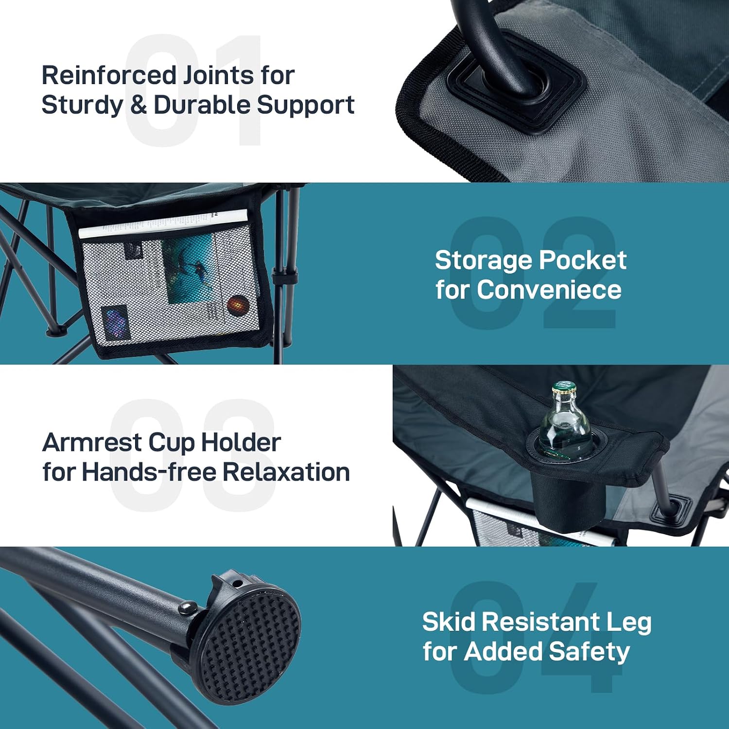 EVER ADVANCED High Back Folding Camping Chair Oversized and Fully Padded, Portable Quad Camp Lawn Chair Up to 400 lbs, with Cup Holder Armrest Carrying Bag