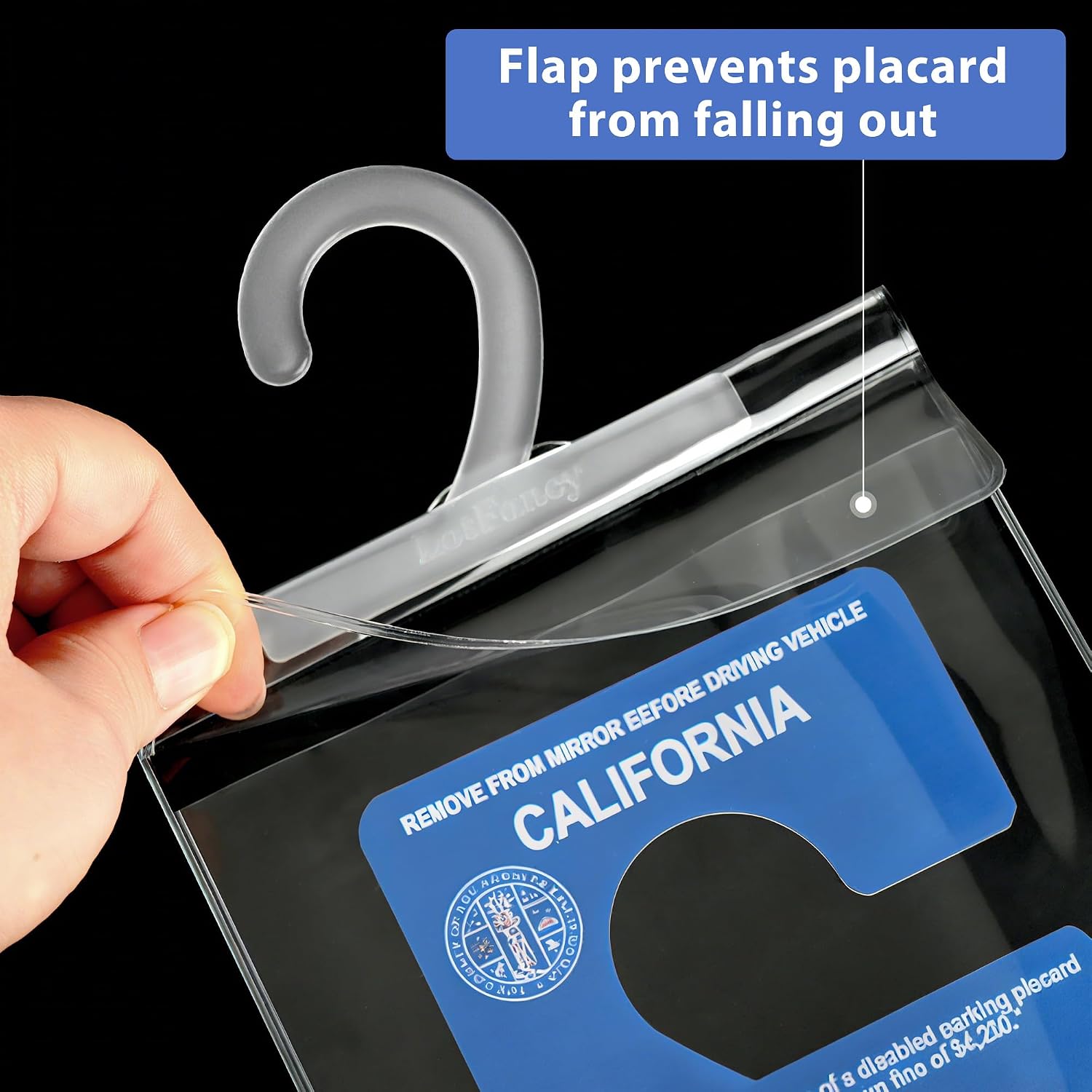 LotFancy Handicap Placard Holder, Ultra Transparent Disabled Parking Permit Protector Sleeve, 2Pcs Handicapped Placard Cover for Auto, with Large Hook