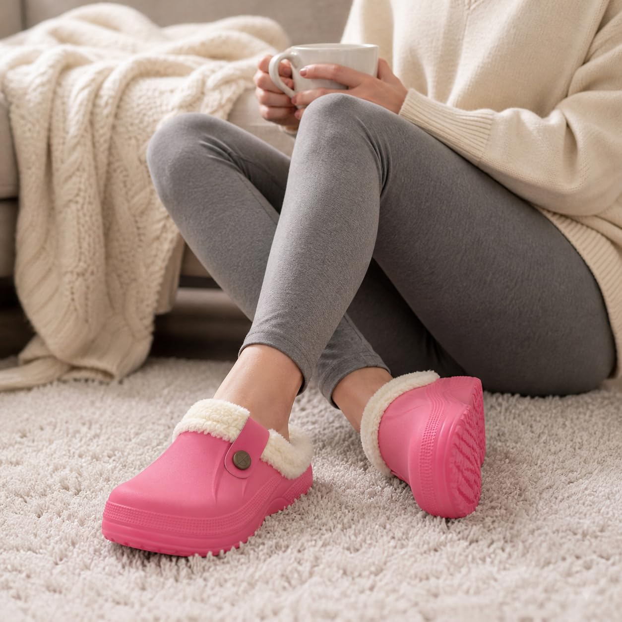 Beslip Fur Lined Clogs for Women & Men Fuzzy Slippers with Memory Foam