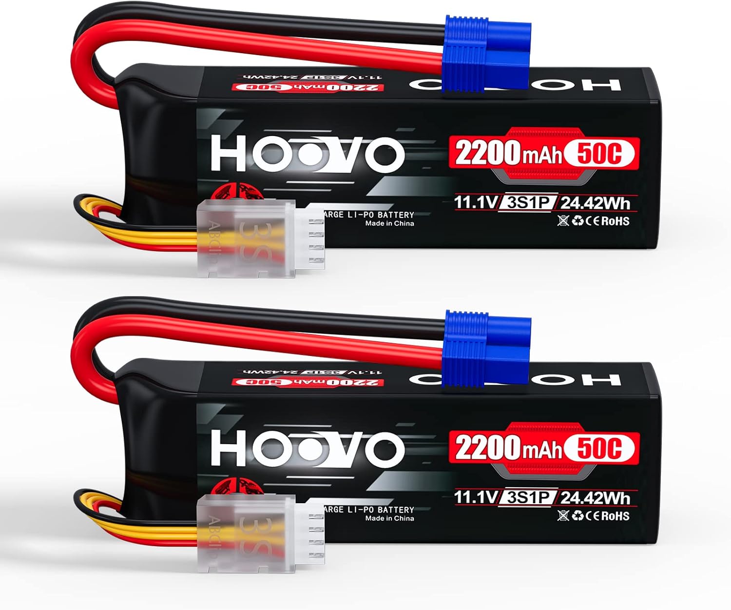HOOVO 3S 11.1V Lipo Battery 2200mAh 50C with EC3 Plug 2pack | for RC Car Boat Truck Multi-Motor Heli Airplane Quadcopter Helicopter Hobby