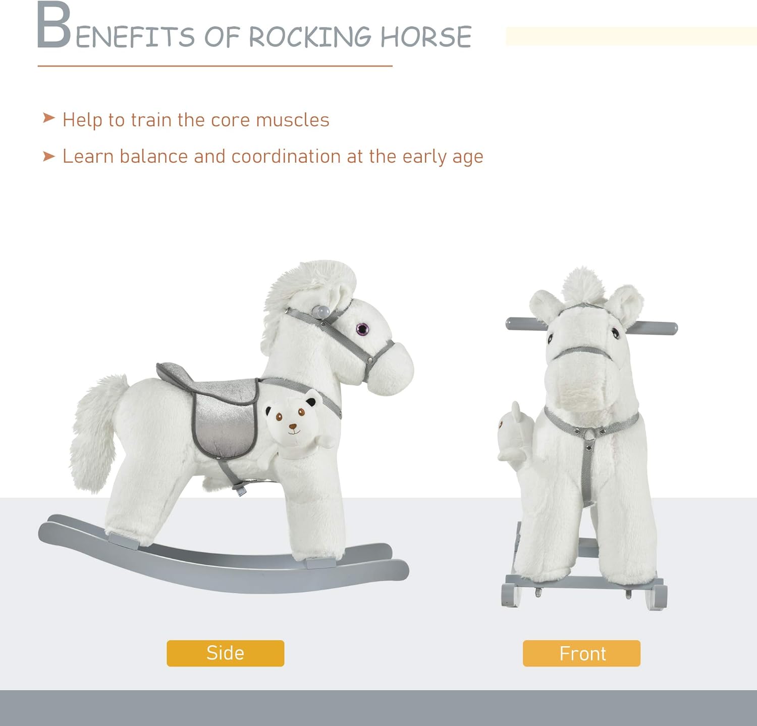 Qaba Kids Rocking Horse with Bear Toy Fun Realistic Sounds Toddler Blue