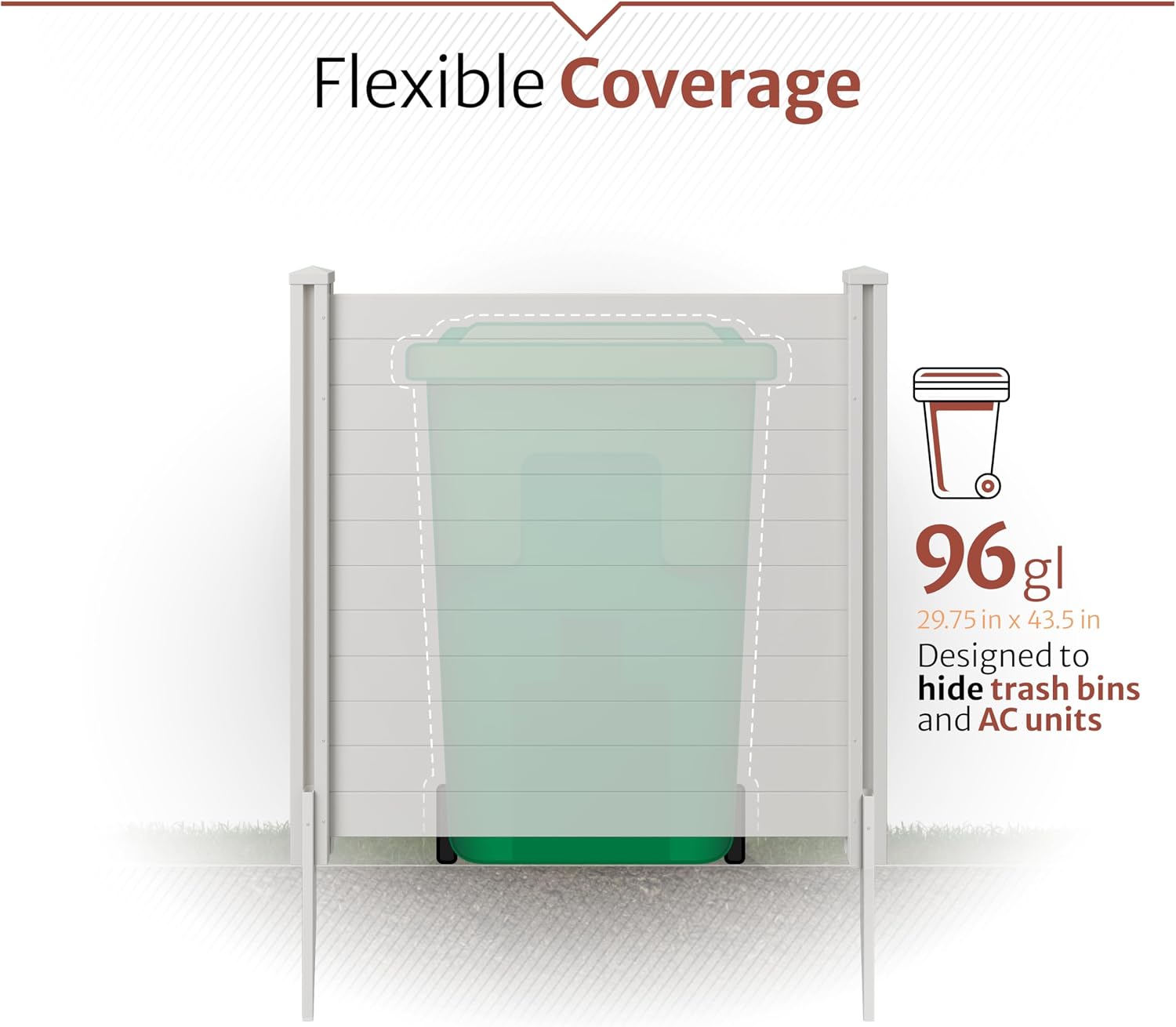 Enclo Premium White Vinyl Privacy Screen, DIY No Dig Kit | 4ftH x 4ftW, 2 Panels, Trash Can Fence, ZP19014