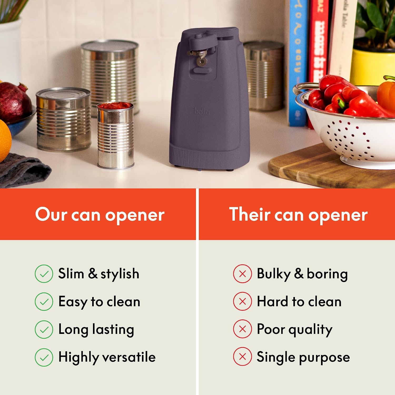 bella Electric Can Opener and Knife Sharpener, Black