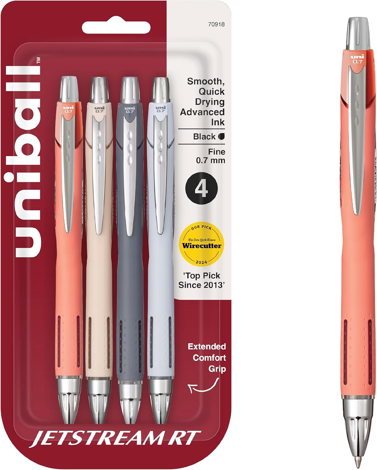 uniball™ Jetstream RT Ballpoint Pens, Black Ink, 0.7mm Fine Point, 3 Count | Retractable, Smooth Writing, Quick-Drying, Smear-Resistant, uni Super Ink™