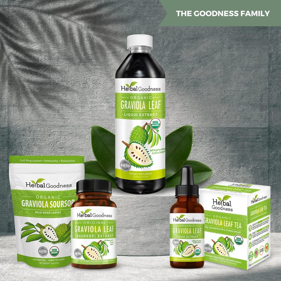 Herbal Goodness Soursop Graviola Liquid Drops Extract, Bitters 12Fl Oz | 15X Strength Organic Guanábana Hoja, Soursop Leaves Extract for Gut Health, Cell & Immune Support, Vegan, Non-GMO