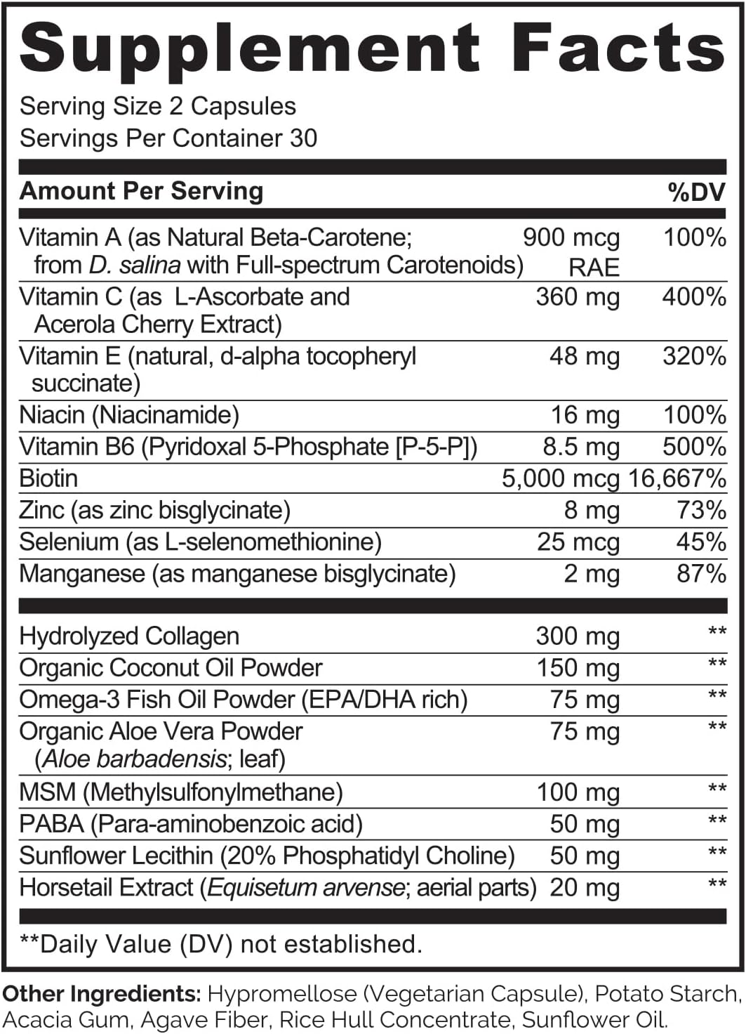 NATURELO Hair, Skin and Nails Vitamins - Biotin, Collagen - 60 Capsules | 5000 mcg, natural vitamin E, healthy skin