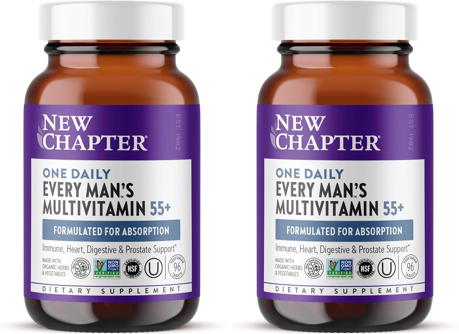 New Chapter One Daily Every Man's Multivitamin 55+ - Offers Eyesight, Immune System & Cellular Energy Support* - Contains Astaxanthin, Saw Palmetto & More - Gluten Free & Vegetarian - 48 Tablets