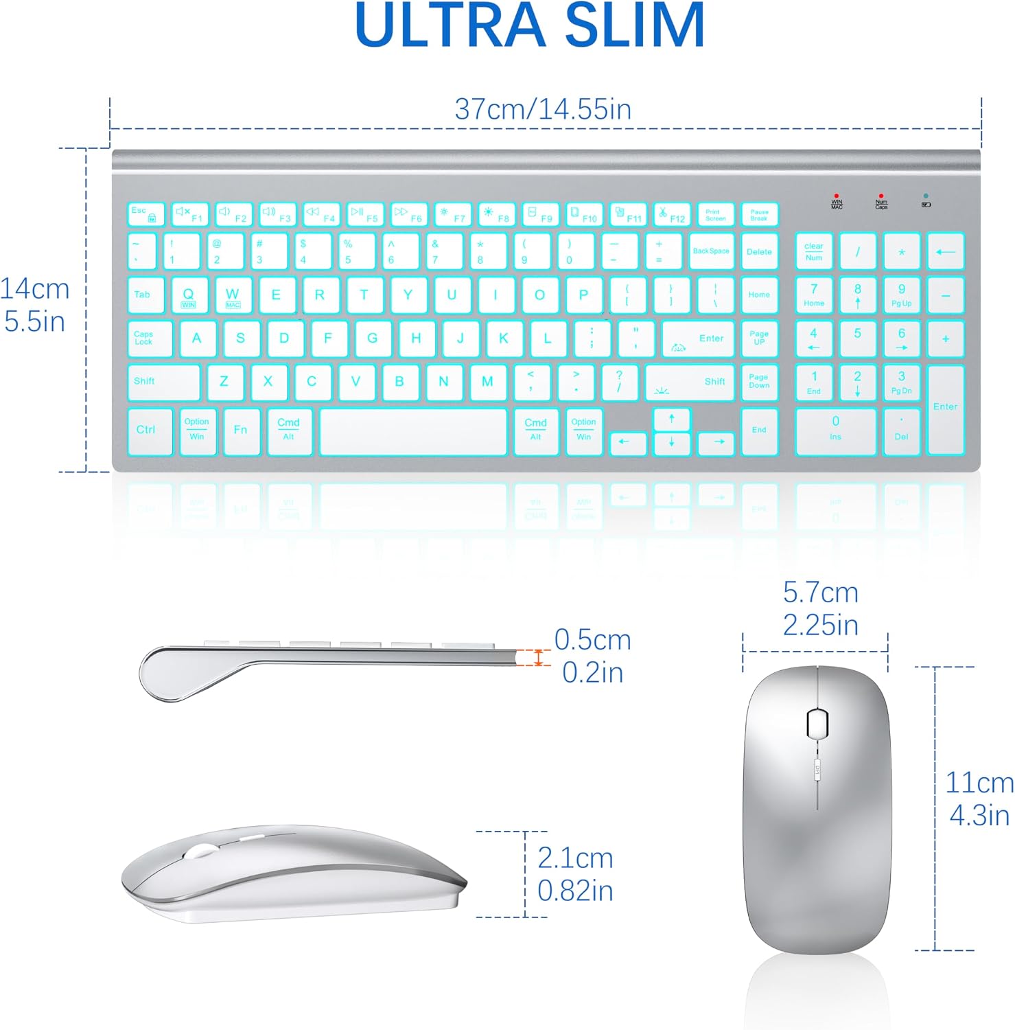 Wireless Keyboard and Mouse Ultra Slim Combo, TopMate - White | 2.4G Silent Compact 2400DPI Mouse and Scissor Switch Keyboard Set with Cover, Batteries Included, for PC/Laptop/Windows/Mac