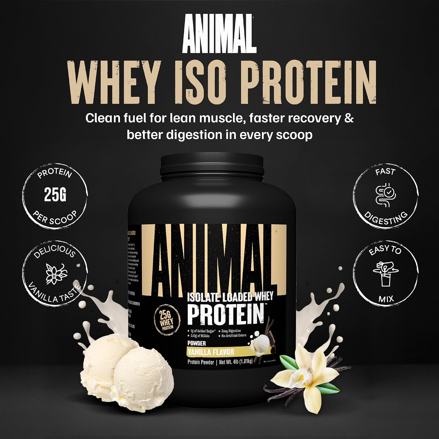 Animal Whey Isolate Protein Powder - Loaded for Pre & Post Workout Muscle Builder and Recovery with Digestive Enzymes for Men & Women - 25g Protein, Great Taste, Low Sugar - Chocolate 2 lbs
