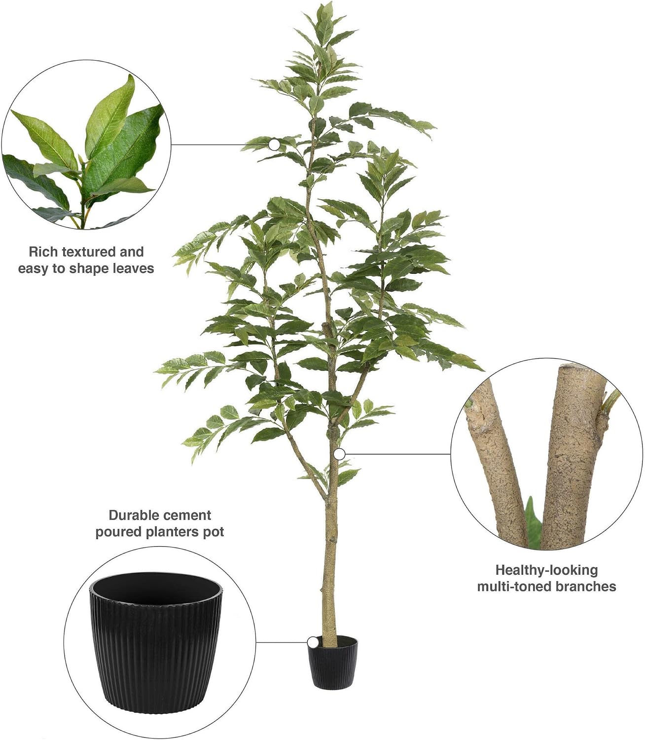 Vickerman 7' Realistic Potted Artificial Green Nandina Tree with 356 Leaves - Large Faux Indoor Tree for Artificial Plants and Fake Plants - Maintenance Free