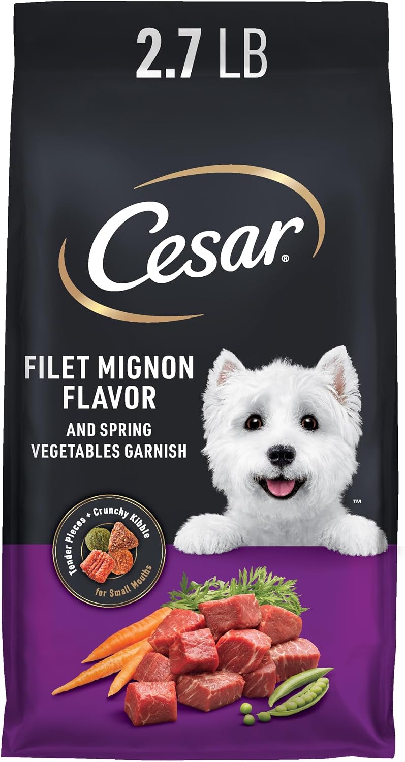 Cesar Small Breed Dry Dog Food, Chicken & Spring Vegetables Flavor, 5 lb | Made in USA, Real chicken #1 ingredient, 26 essential nutrients, supports small breed health, no artificial flavors