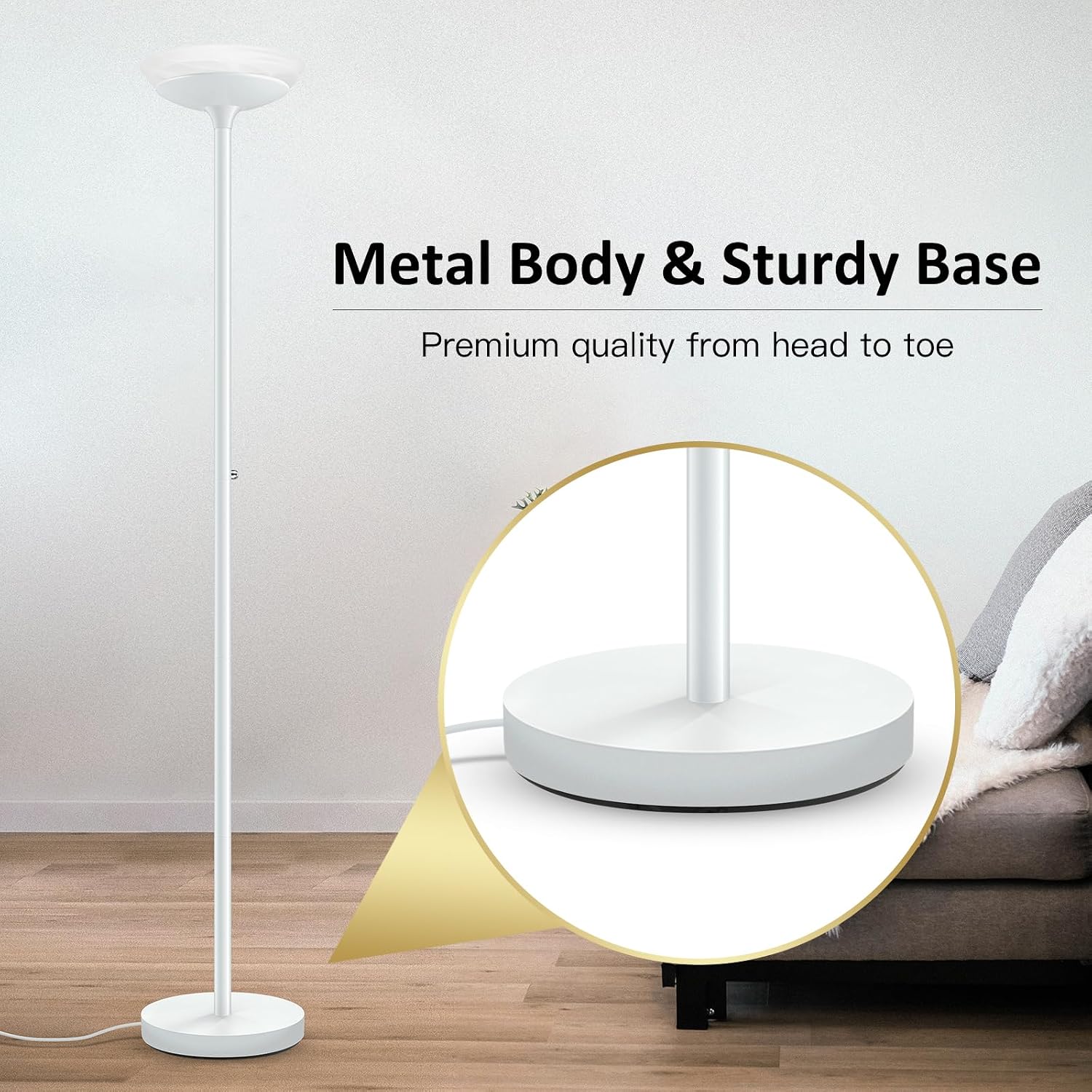 BoostArea Torchiere Floor Lamp, 30W Super Bright LED Standing Lamp, Stepless Dimmable Pole Lamp with 3000K Lighting, Rotary Switch