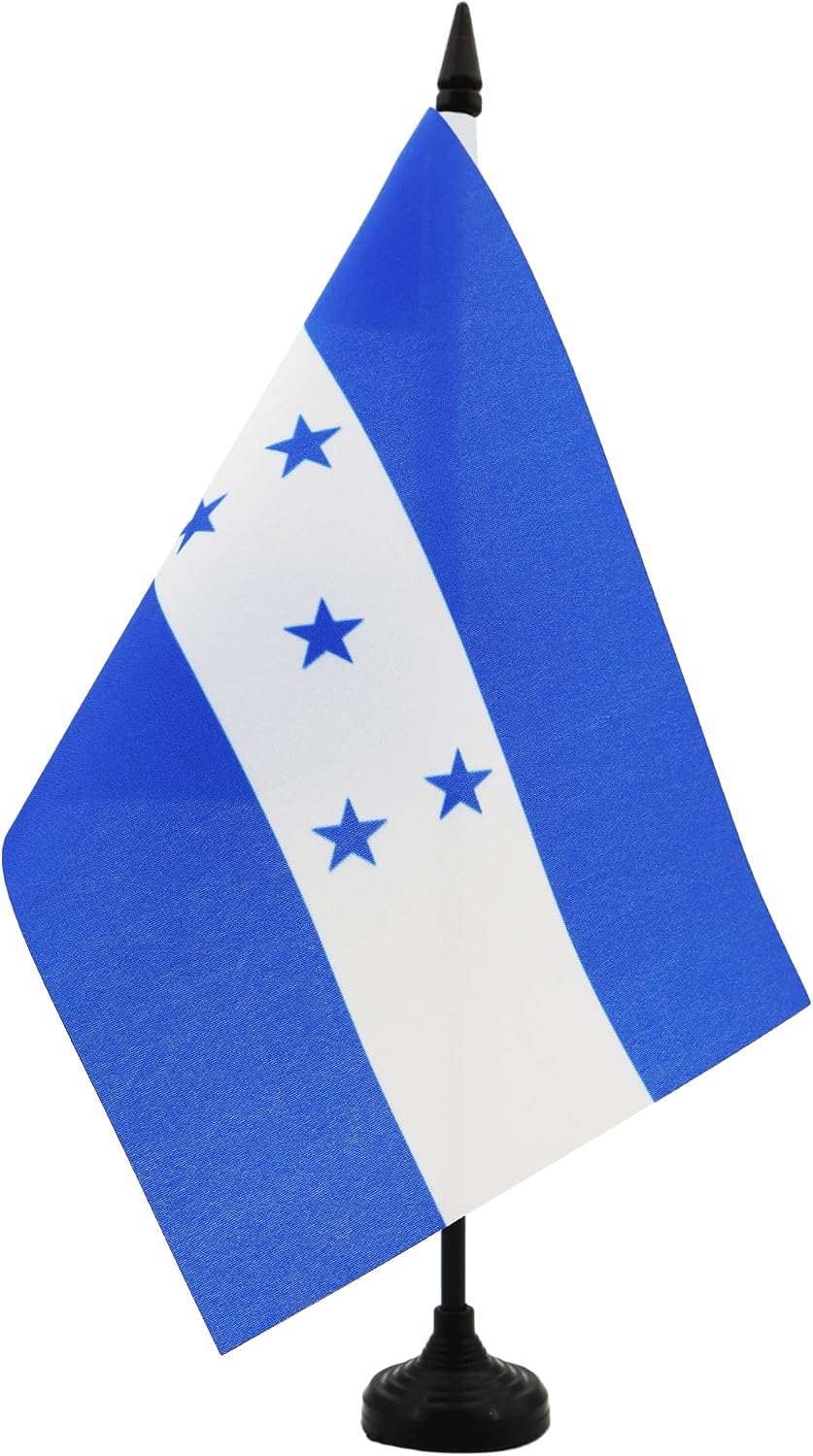 AZ FLAG Nicaragua Table Flag 4x6 in 100D Polyester Plastic Base | Indoor use Nicaraguan 15x10 cm desk flag stitched finish with reinforced edges with plastic pole