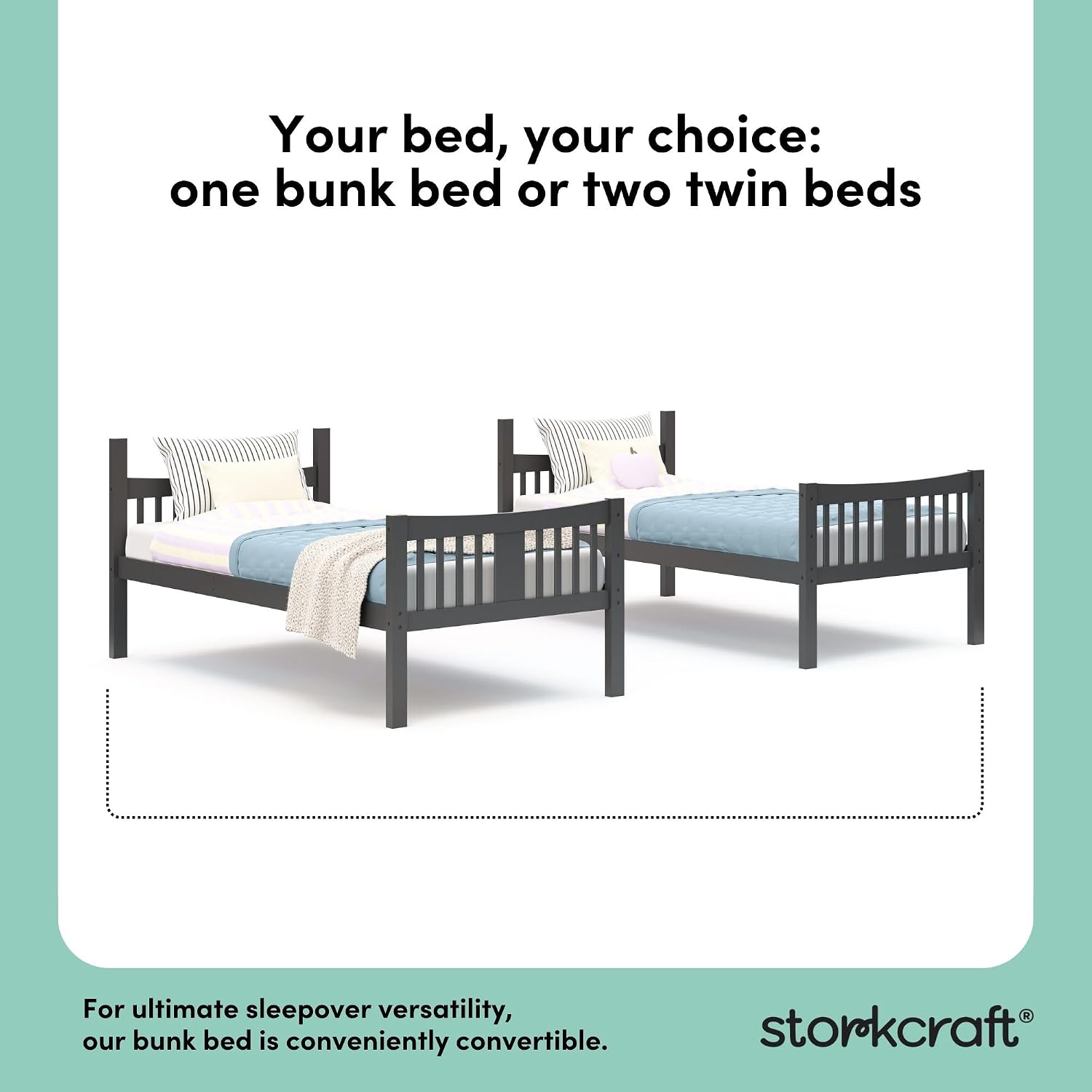 Storkcraft Caribou Twin-Over-Twin Bunk Bed, Navy | GREENGUARD Gold Certified, Wood Twin Bunk Beds for Kids Bedroom, Converts to 2 Individual Twin Beds, No Box Spring Required