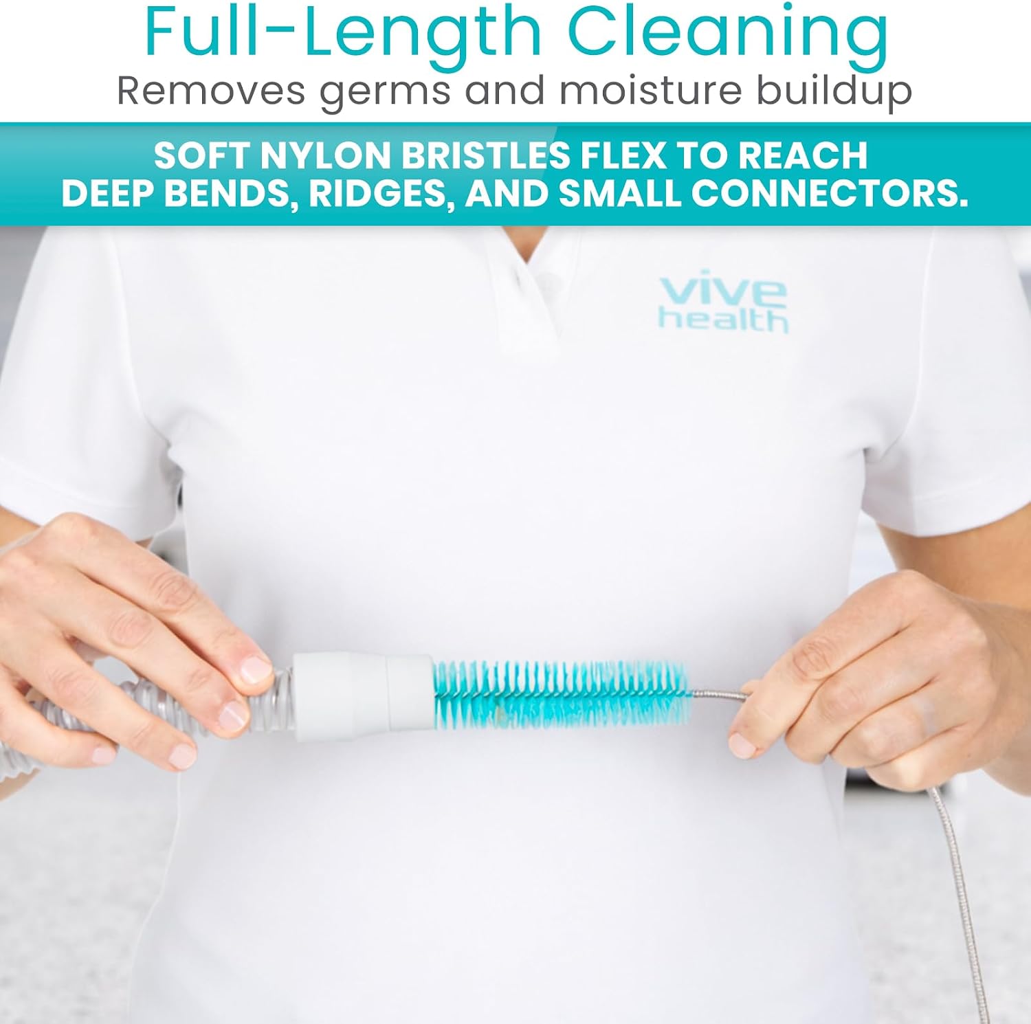 Vive CPAP Tube Cleaning Brush - Stainless Steel Cleaner for Mask and Pipe | Wire Bristle Solution - for 7 Foot Hose and 22 mm Diameter - Portable