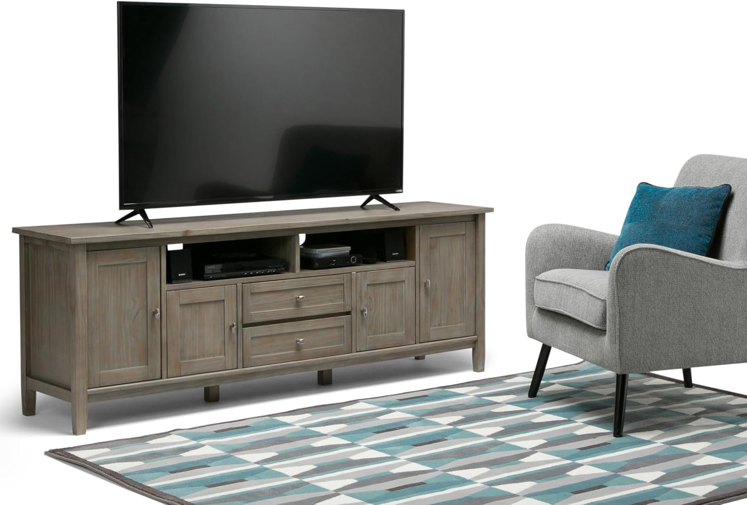 SIMPLIHOME Warm Shaker 47" Wide Solid Wood TV Stand in Light Golden Brown
