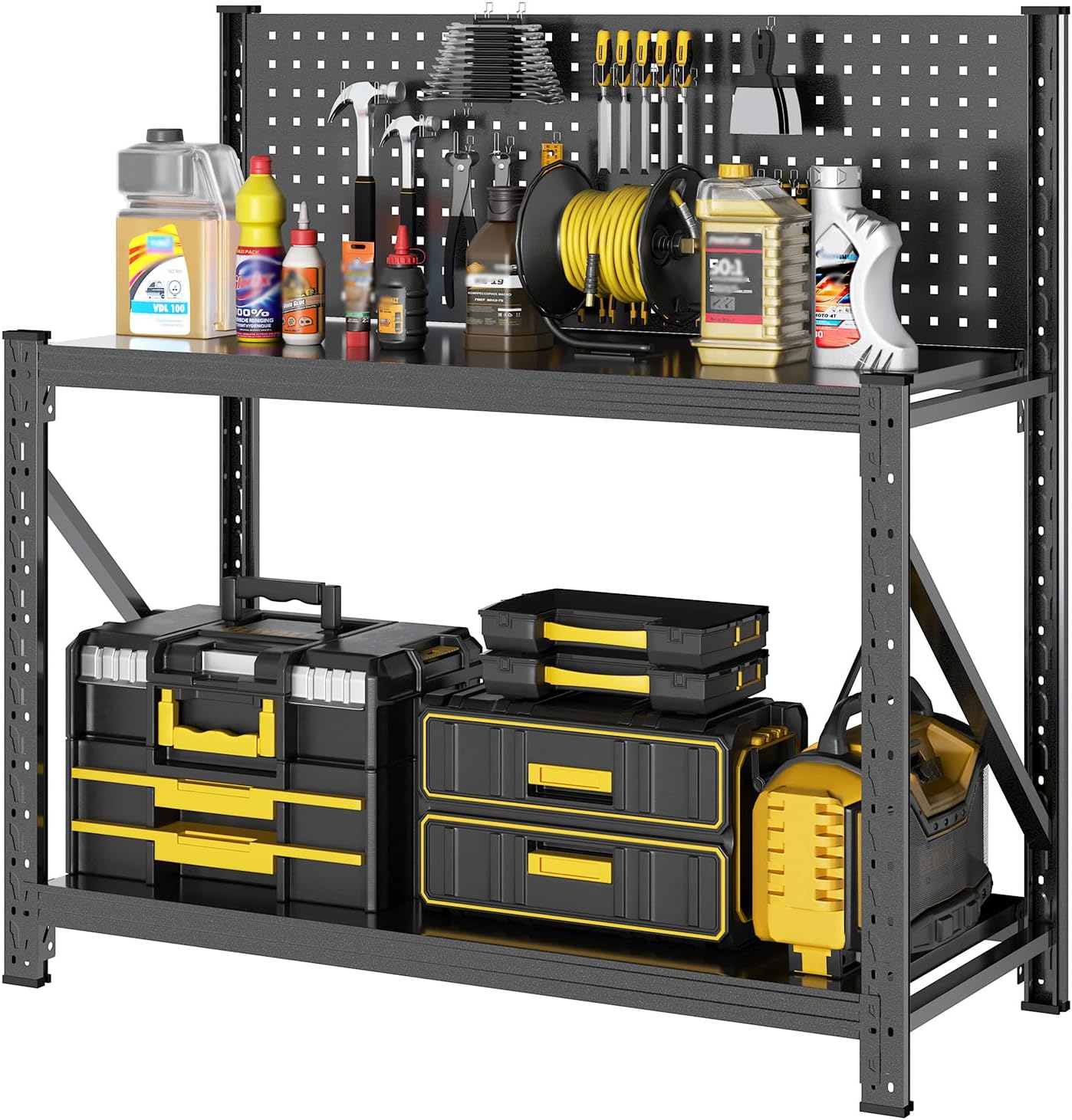 Work Bench with Pegboard,Heavy Duty 3000lbs Capacity Workbench Adjustable Shelves,Work Table for Garage Warehouse47.2 H*47.09" W*19" D