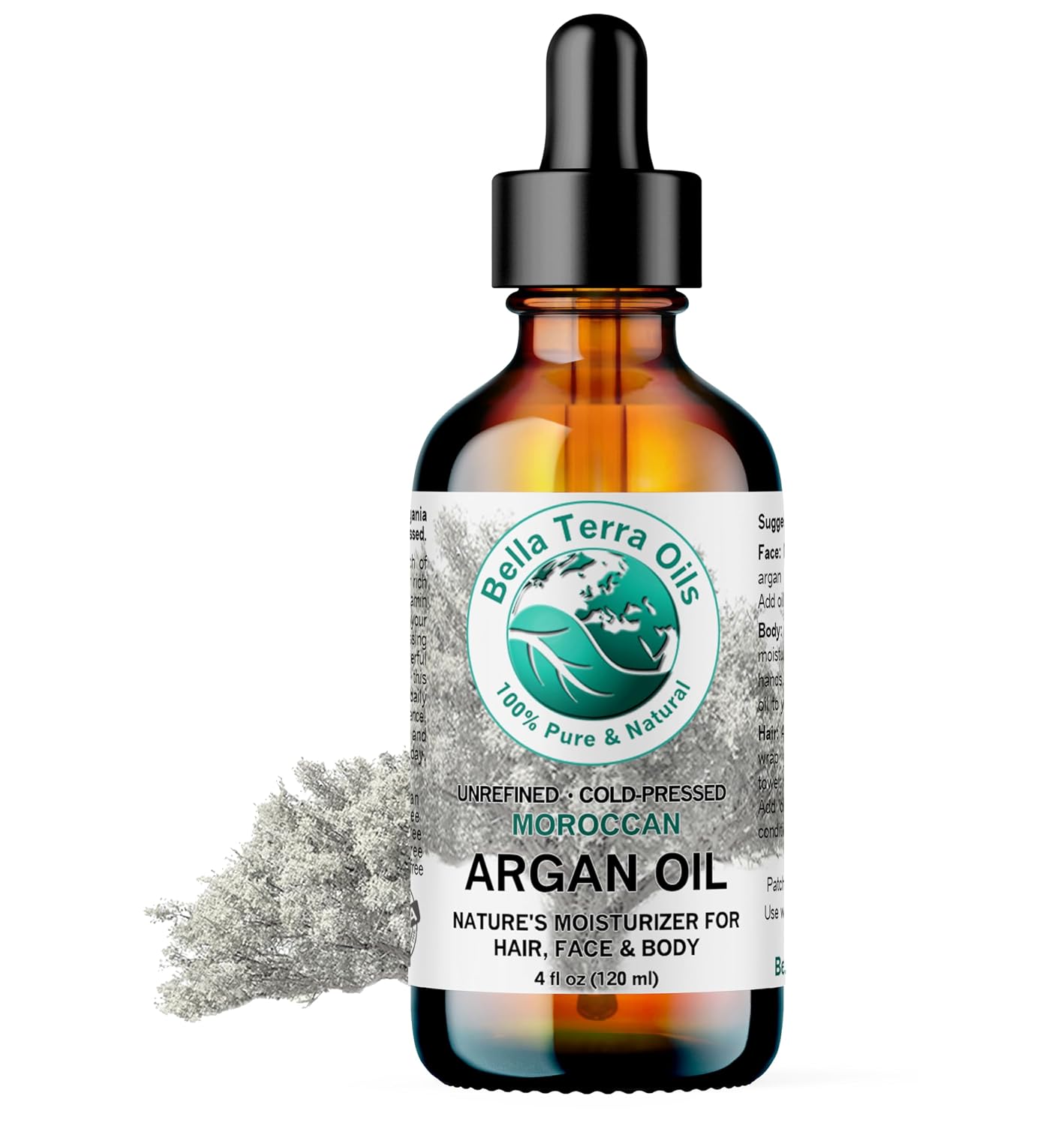Bella Terra Oils - Argan Oil 2 oz - Cold-Pressed from Morocco, Rich in Vitamin E & Fatty Acids, Perfect Hair Oil Serum to Combat Frizz, Luxurious Face Oil