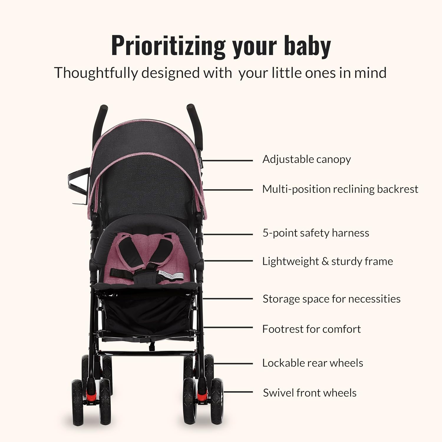 Dream On Me Vista Moonwalk Baby Stroller in Light Gray, Lightweight Infant Stroller with Compact Fold