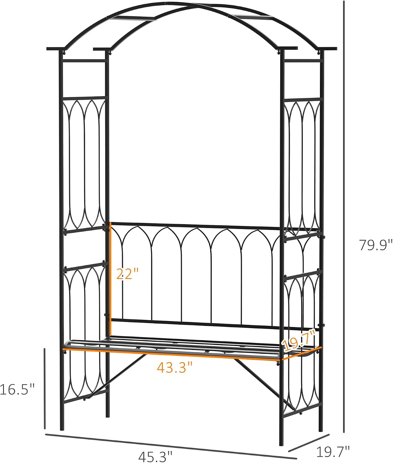 Outsunny Metal Trellis Arbor Arch with Garden Bench Steel 484 lbs. Black