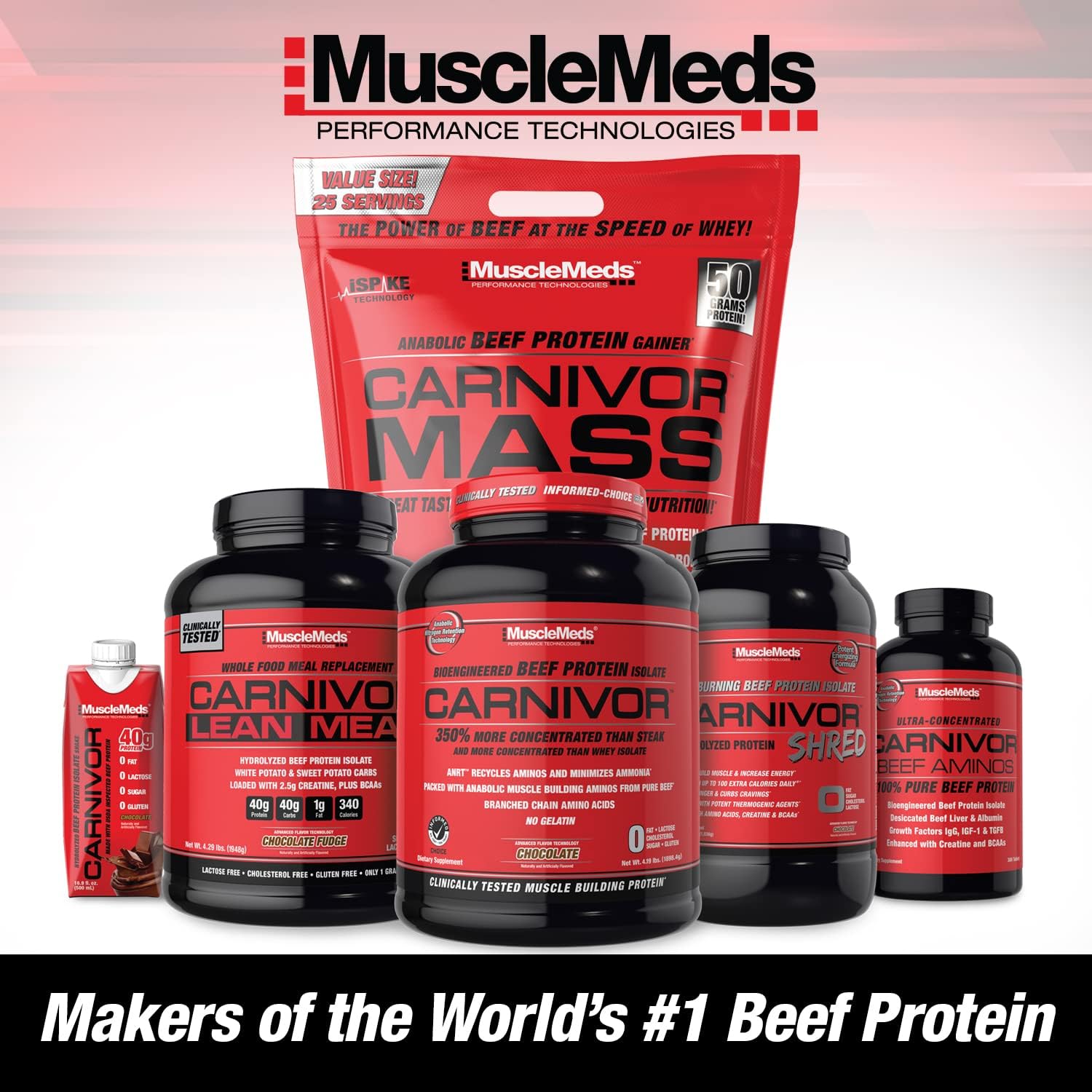 MuscleMeds CARNIVOR Mass Gainer Beef Protein Isolate Shake, 50 Grams Protein, 125 Grams Carbs, 0 Fat, 0 Sugar, Lactose Free, Halal Certified, Chocolate Peanut Butter, 6 Pound