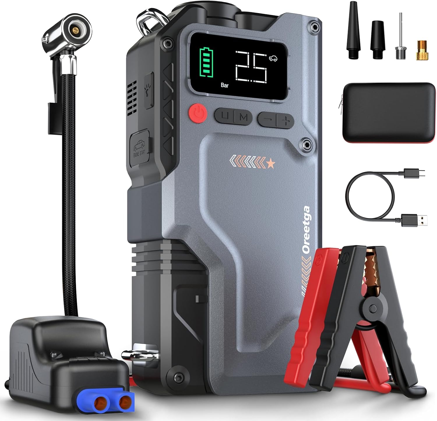 9000A Car Battery Charger Jump Starter with Air Compressor, 150PSI Tire Inflator Air Pump(All Gas/16L Diesel)