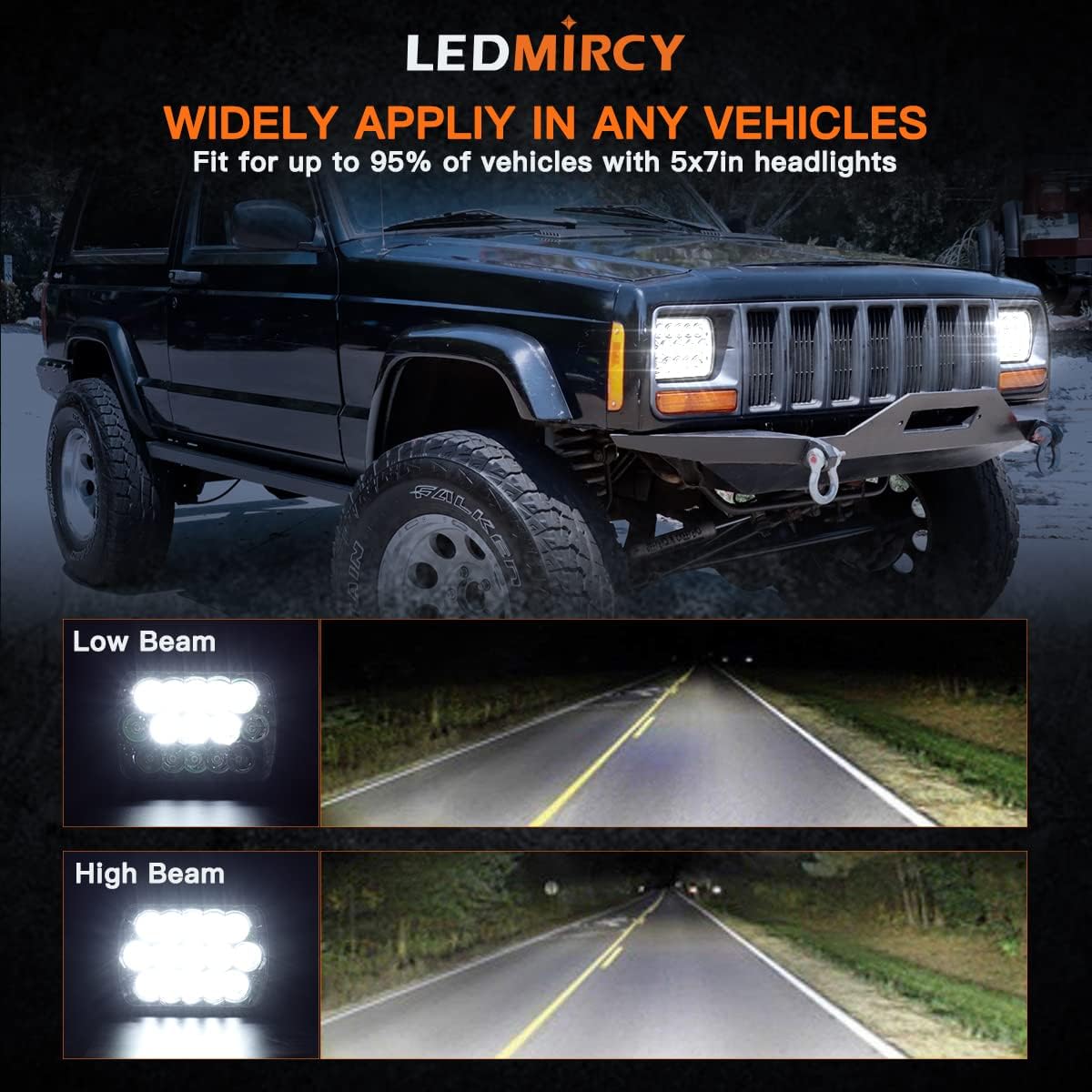 LEDMIRCY 5X7 LED Headlights, H6054 Headlights 7x6 Hi/Low Light 2PCS | Automotive Headlight Rectangular Assemblies 7x6 Replacement Headlamp for Truck Chevy Cherokee Tacoma Ford Van Sedans