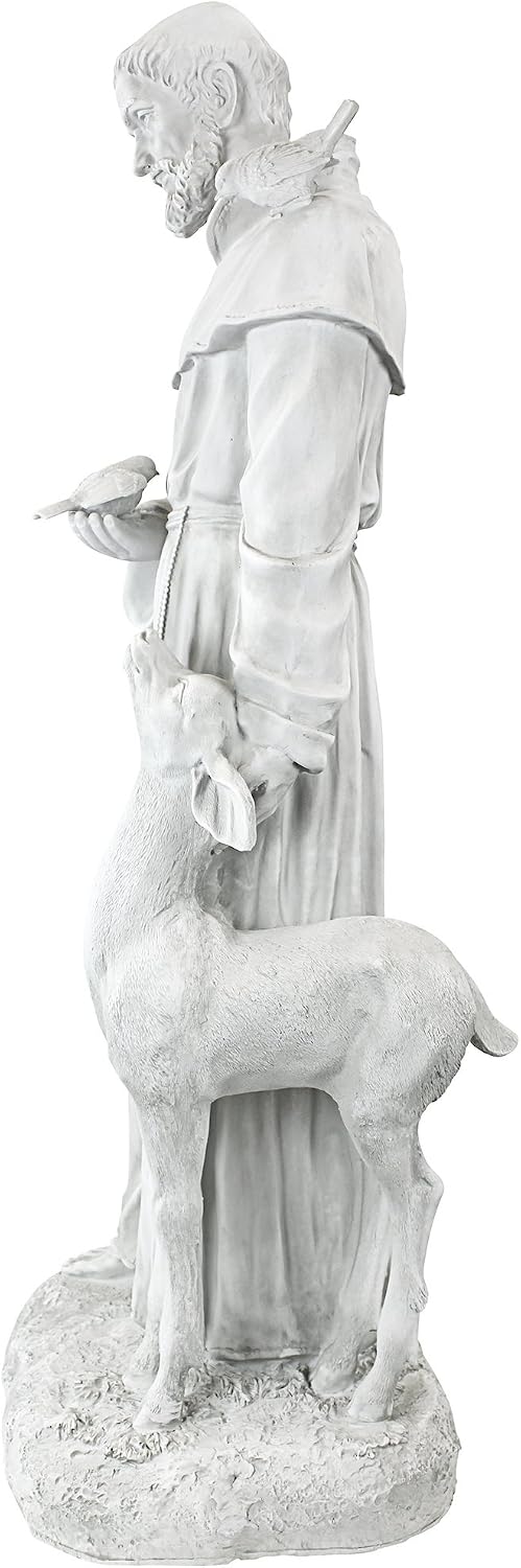 Design Toscano Francis of Assisi Blessing Religious Garden Decor Statue with Bird Bath Feeder, 19 inches Tall, Cast Stone Resin, Gray Stone Finish