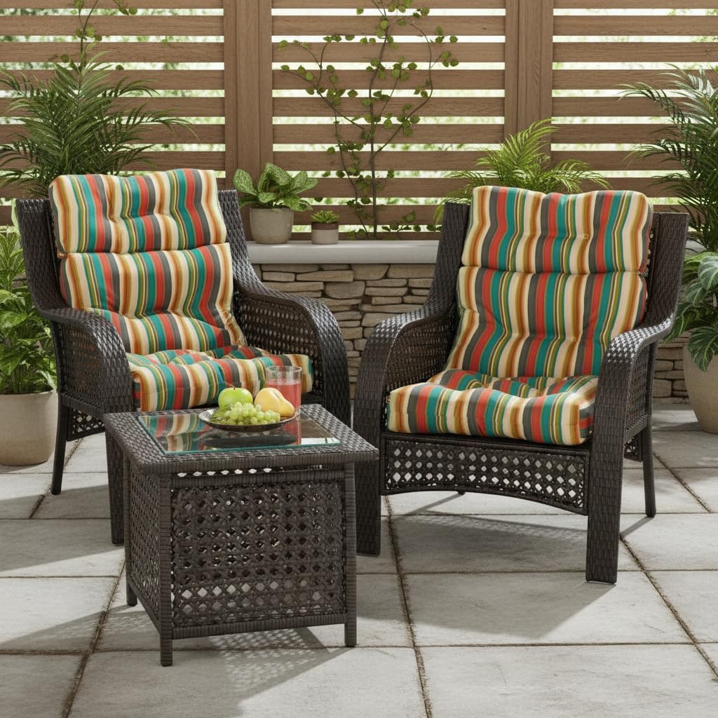 Greendale Home Fashions Outdoor 44x22-inch High Back Chair Cushions (Set of 2), Cement